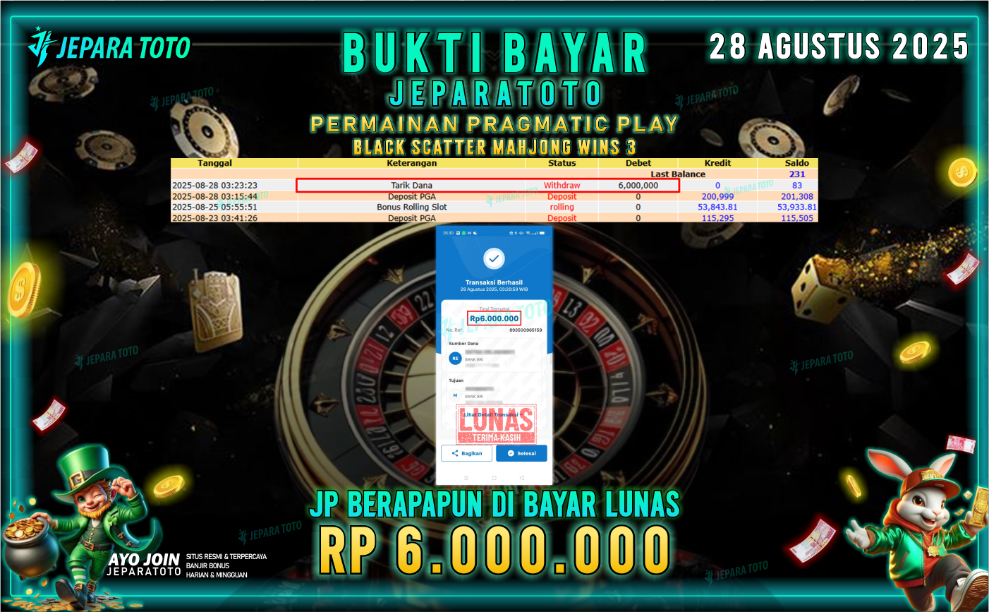 BUKTI KEMENANGAN MEMBER JEPARATOTO | BLACK SCATTER MAHJONG WINS 3