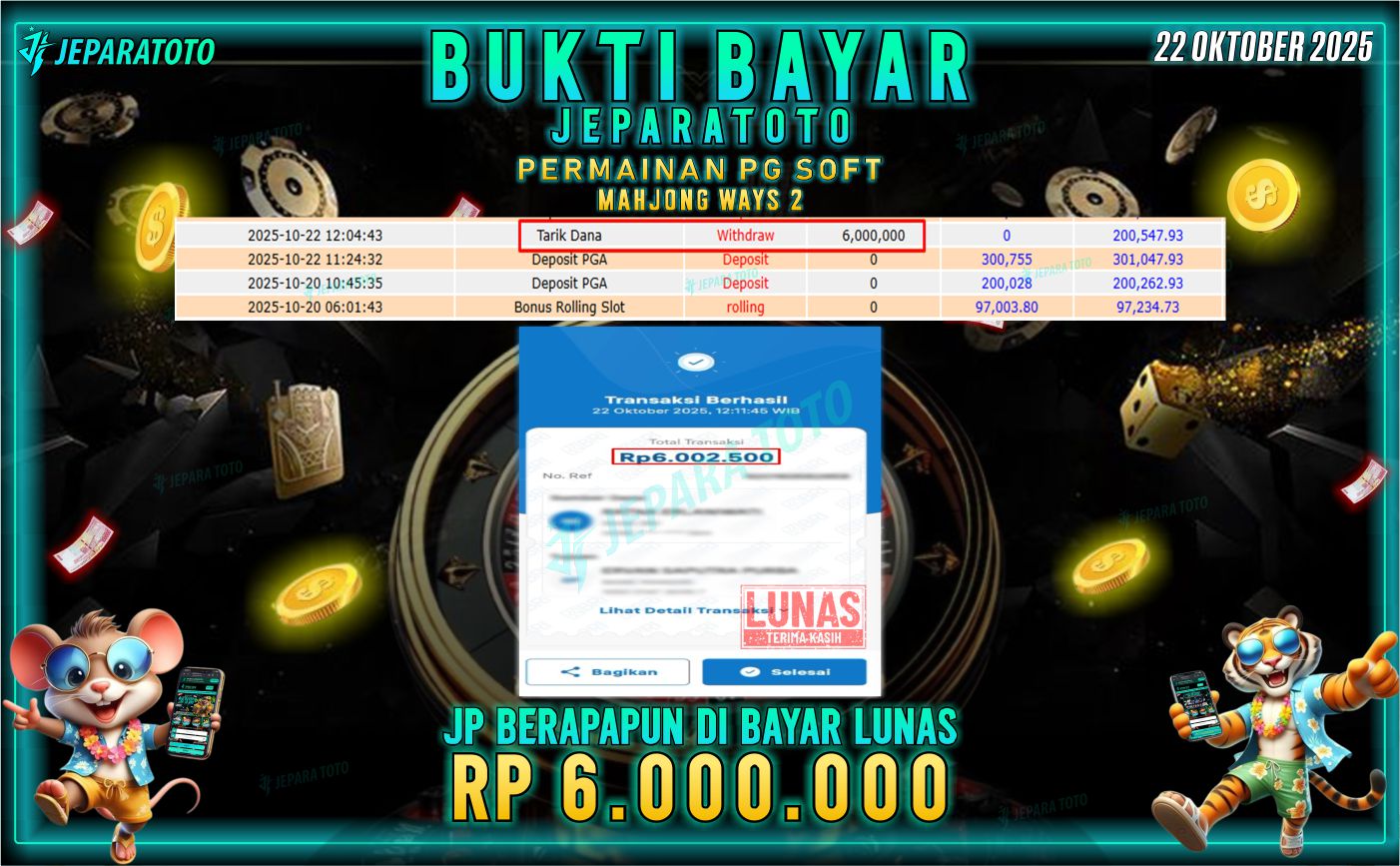 BUKTI KEMENANGAN MEMBER JEPARATOTO | MAHJONG WAYS 2