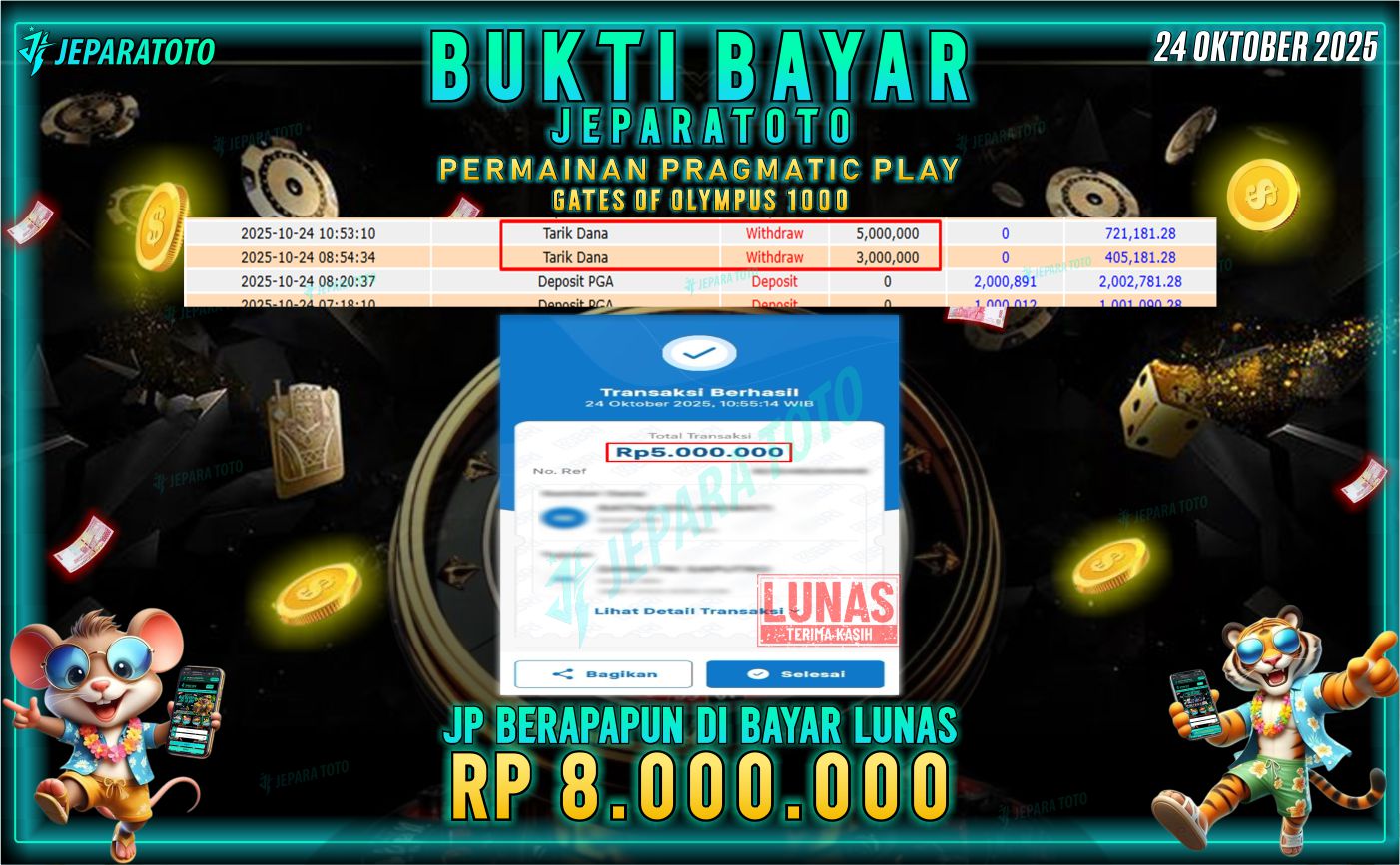 BUKTI KEMENANGAN MEMBER JEPARATOTO | GATES OF OLYMPUS 1000
