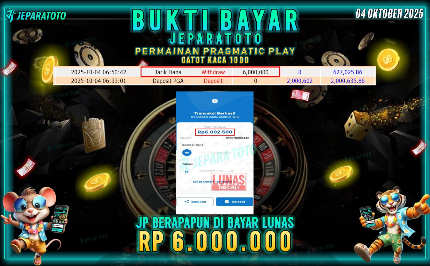 BUKTI KEMENANGAN MEMBER JEPARATOTO | GATOT KACA 1000