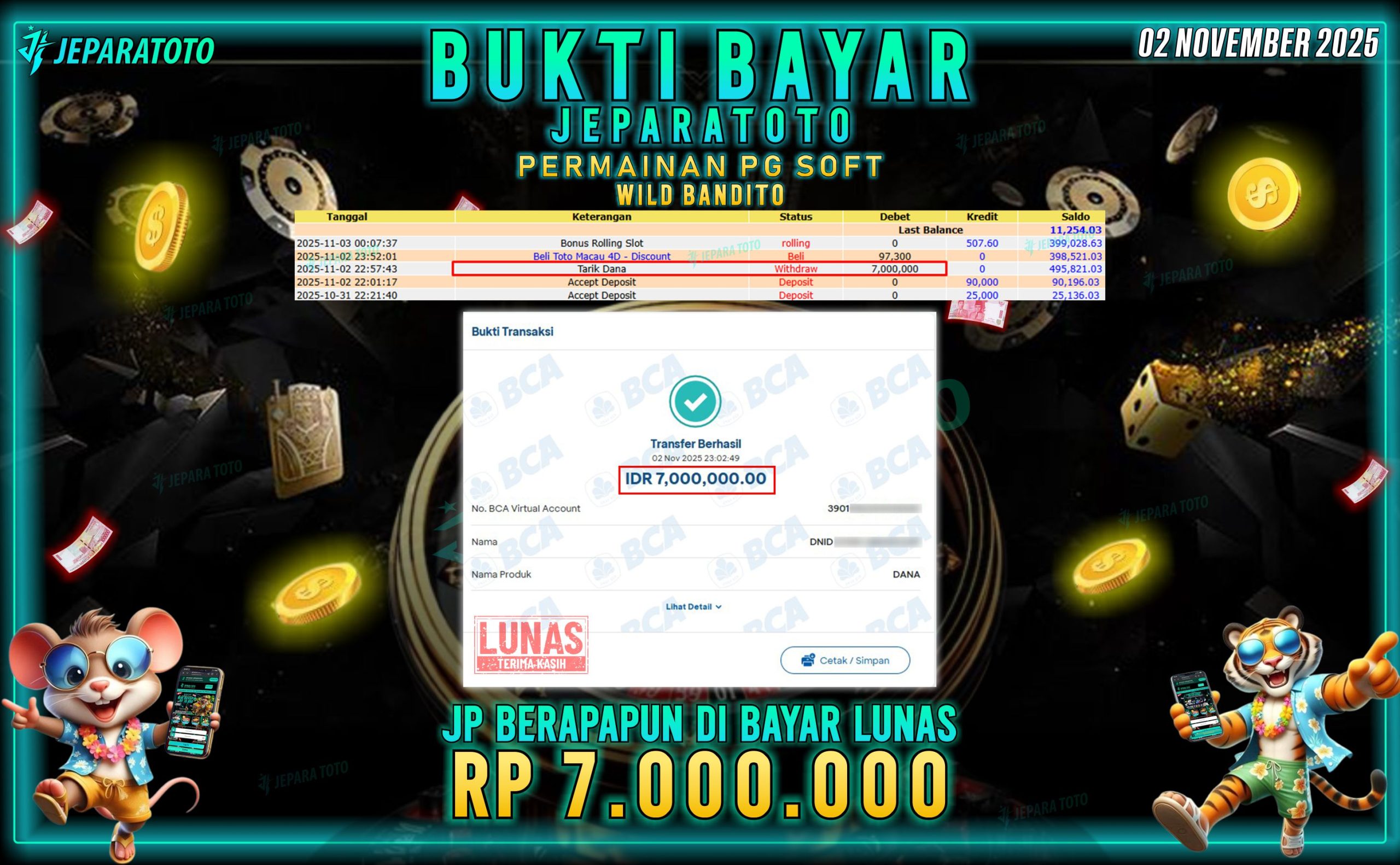BUKTI KEMENANGAN MEMBER JEPARATOTO | WILD BANDITO