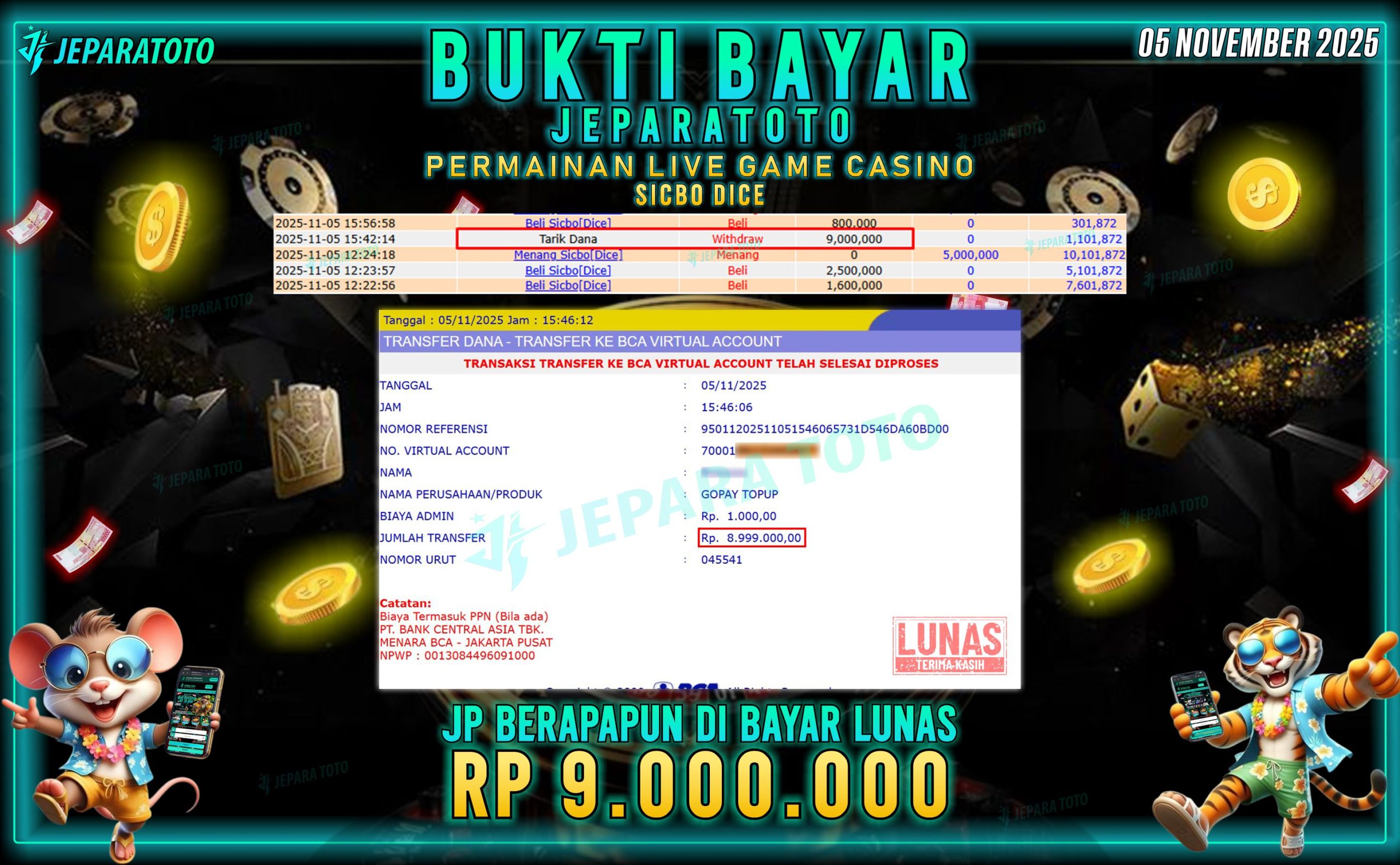 BUKTI KEMENANGAN MEMBER JEPARATOTO | SICBO DICE