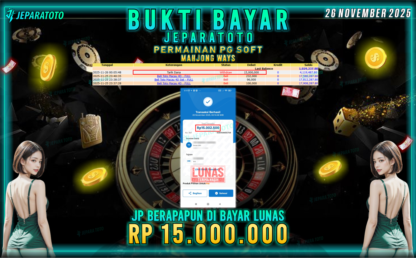 BUKTI KEMENANGAN MEMBER JEPARATOTO | MAHJONG WAYS