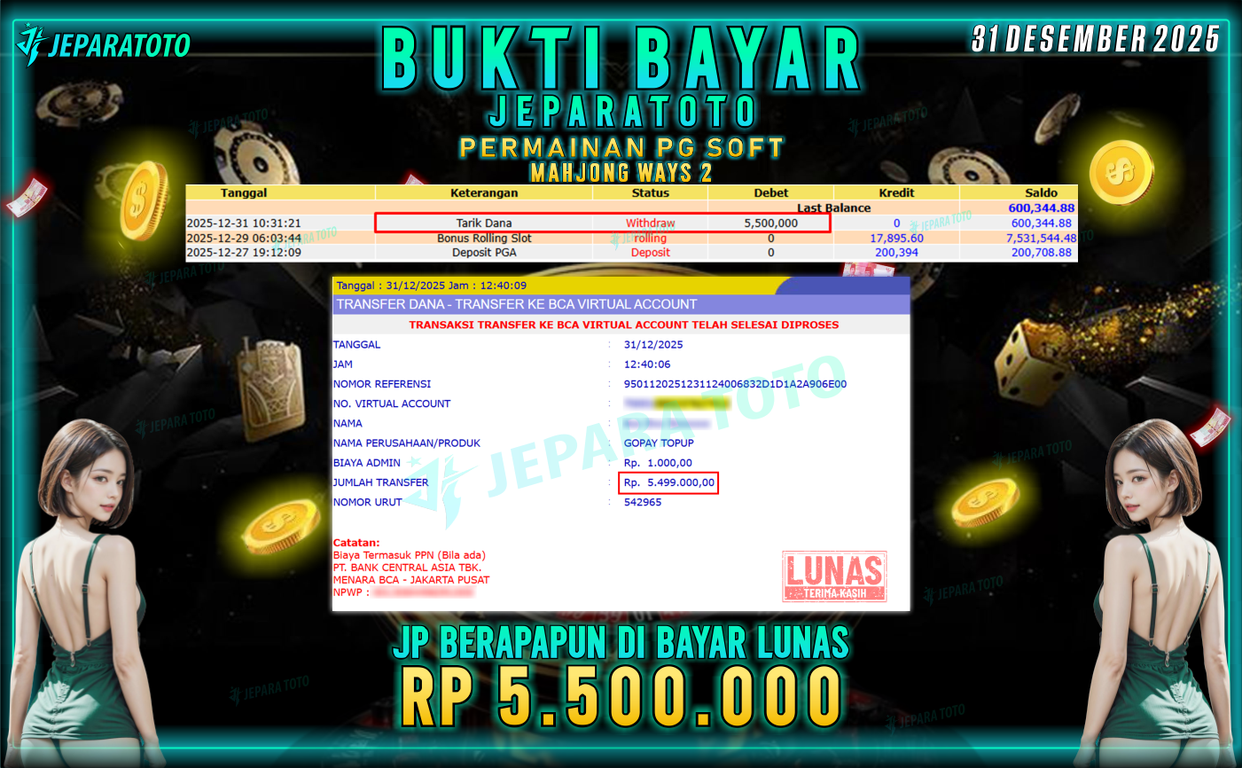 BUKTI KEMENANGAN MEMBER JEPARATOTO | MAHJONG WAYS 2