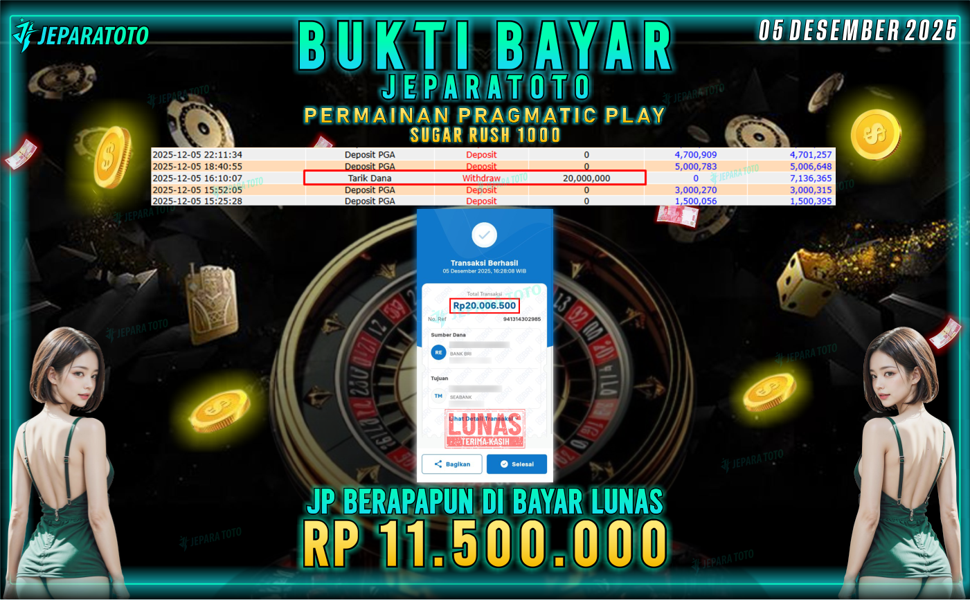 BUKTI KEMENANGAN MEMBER JEPARATOTO | SUGAR RUSH 1000