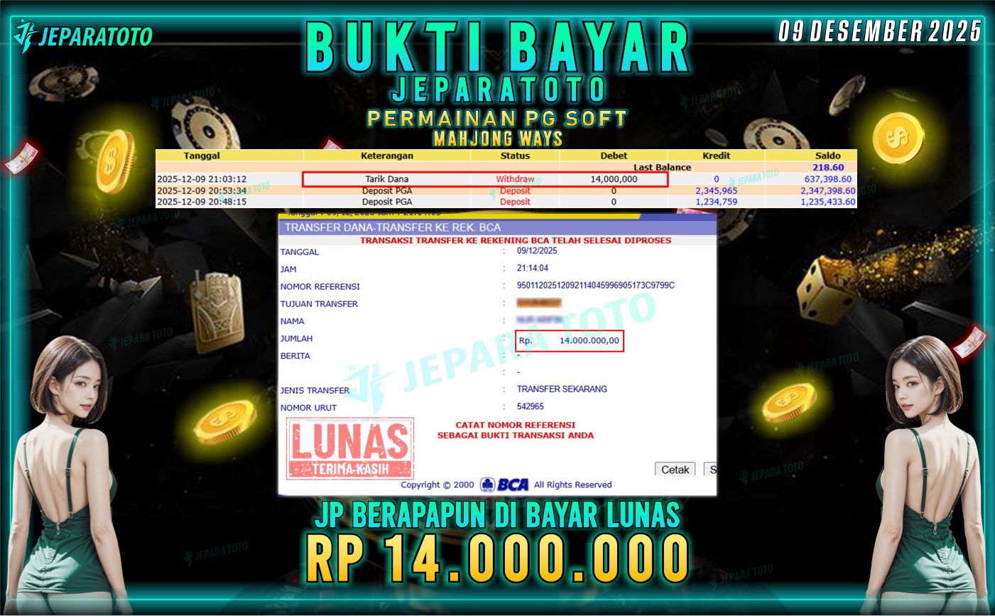 BUKTI KEMENANGAN MEMBER JEPARATOTO | MAHJONG WAYS