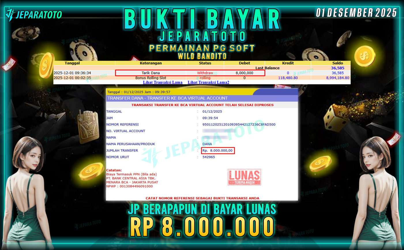 BUKTI KEMENANGAN MEMBER JEPARATOTO | WILD BANDITO