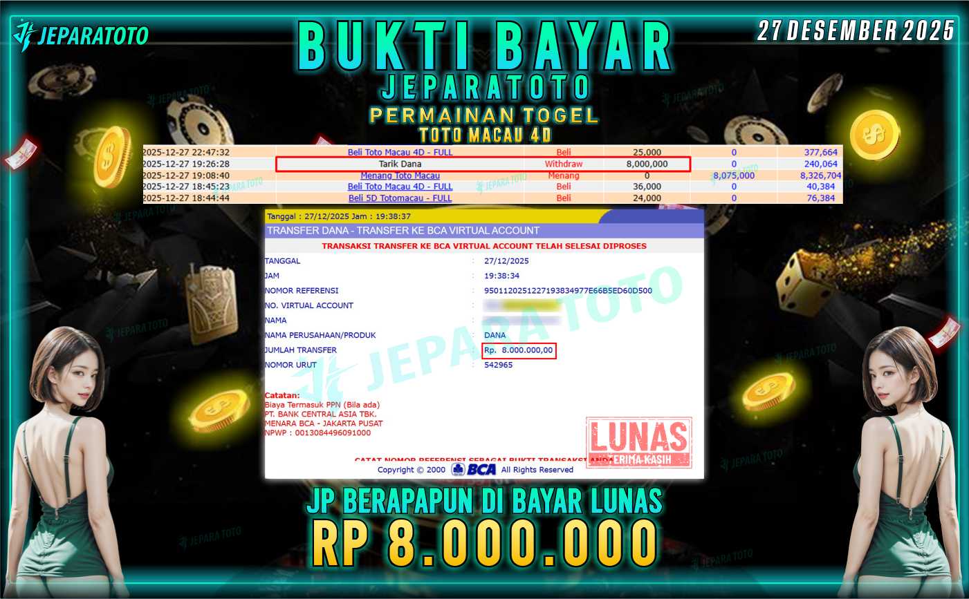 BUKTI KEMENANGAN MEMBER JEPARATOTO | SICBO DICE