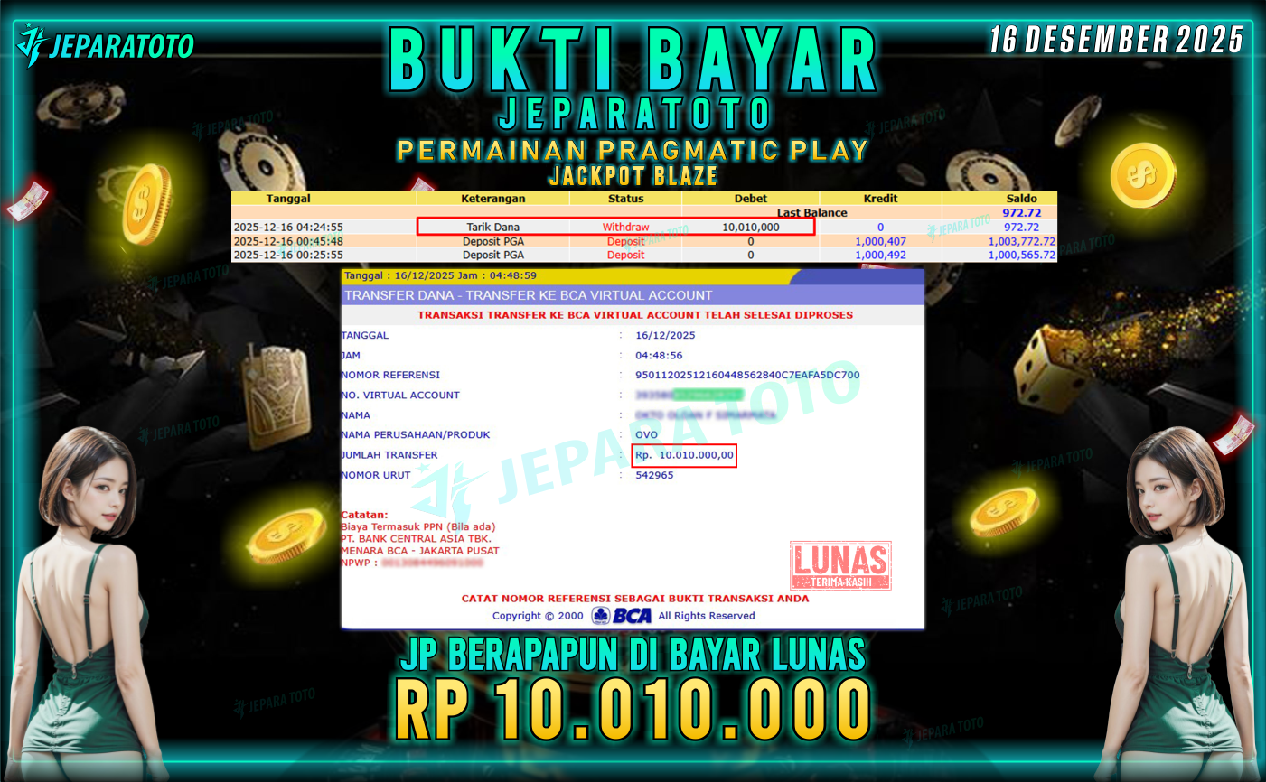 BUKTI KEMENANGAN MEMBER JEPARATOTO | JACKPOT BLAZE