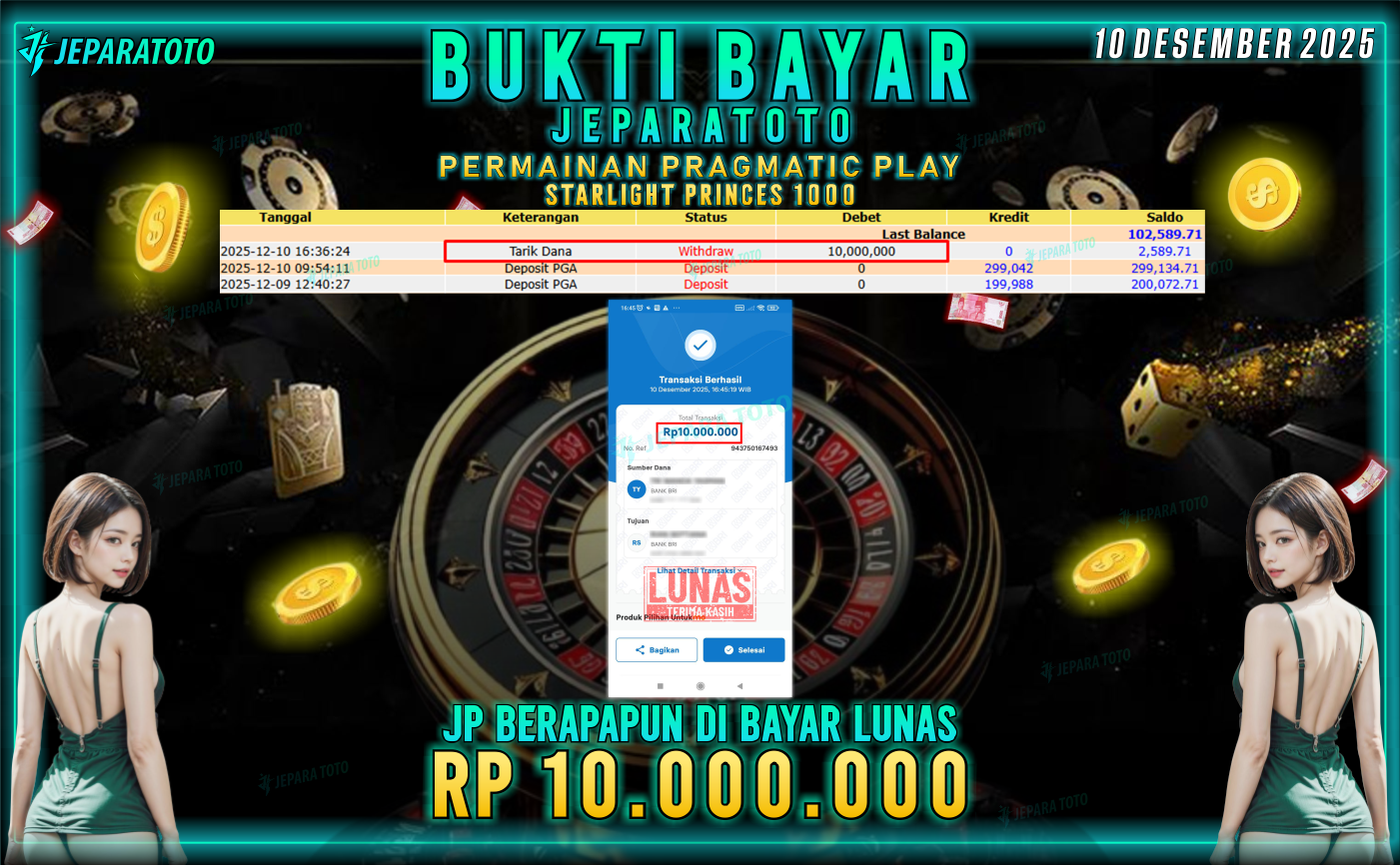 BUKTI KEMENANGAN MEMBER JEPARATOTO | STARLIGHT PRINCES 1000