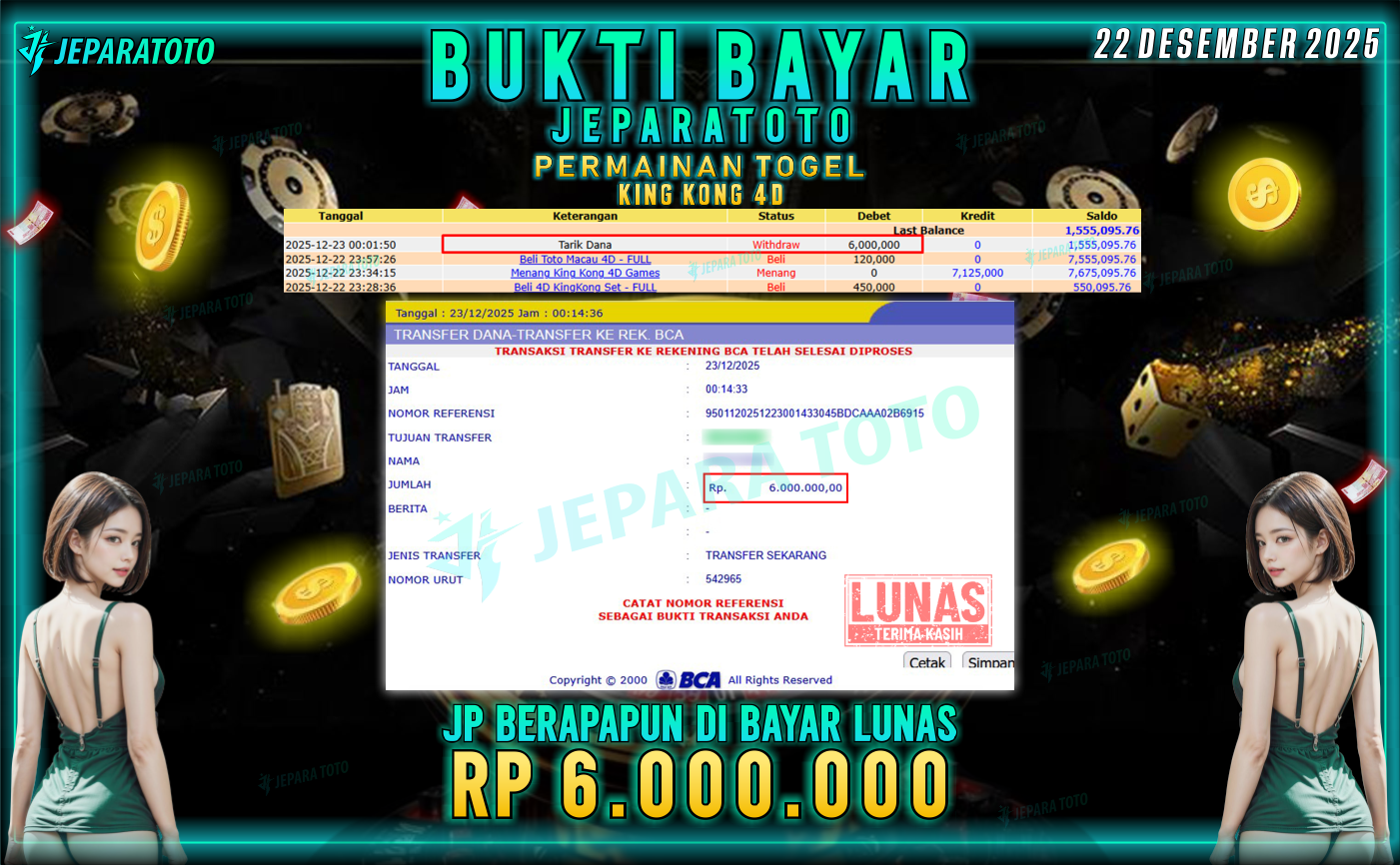 BUKTI KEMENANGAN MEMBER JEPARATOTO | KING KONG 4D