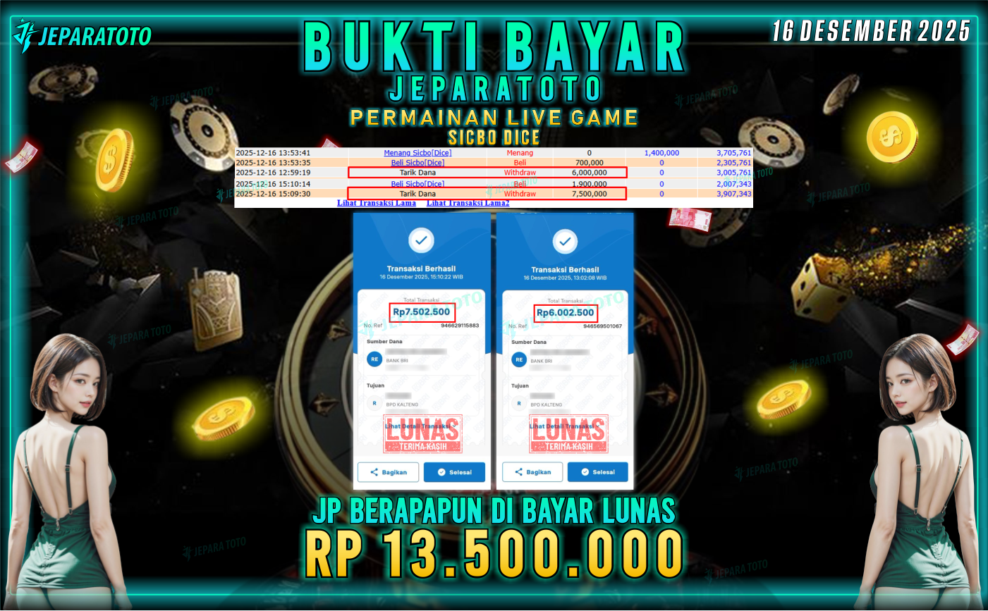 BUKTI KEMENANGAN MEMBER JEPARATOTO | SICBO DICE