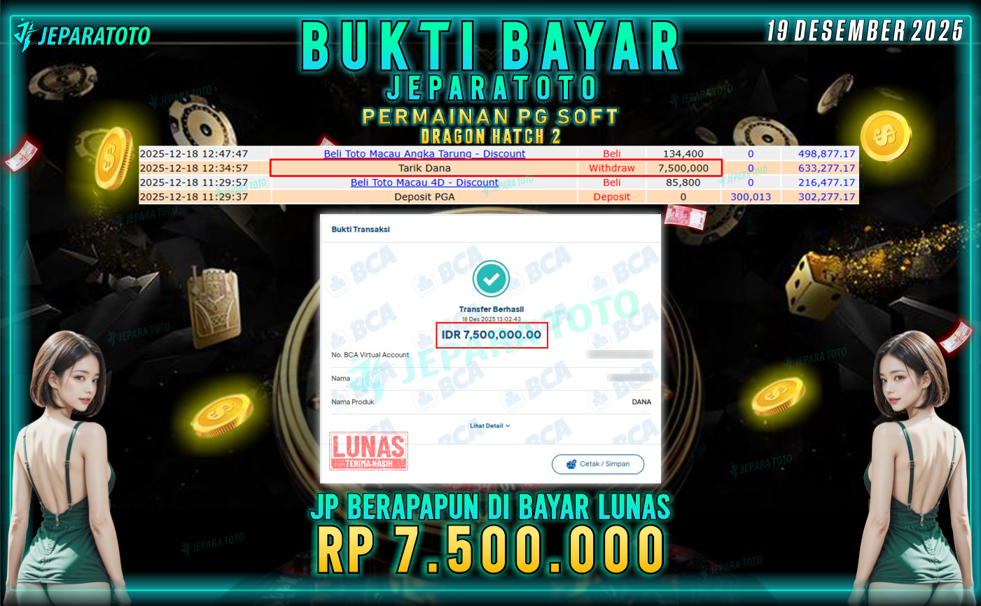BUKTI KEMENANGAN MEMBER JEPARATOTO | DRAGON HATCH 2