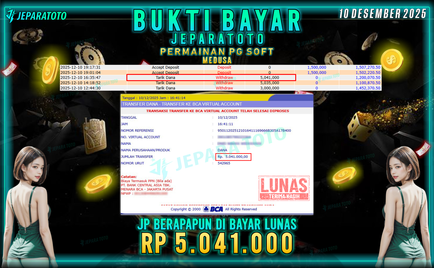 BUKTI KEMENANGAN MEMBER JEPARATOTO | MEDUSA