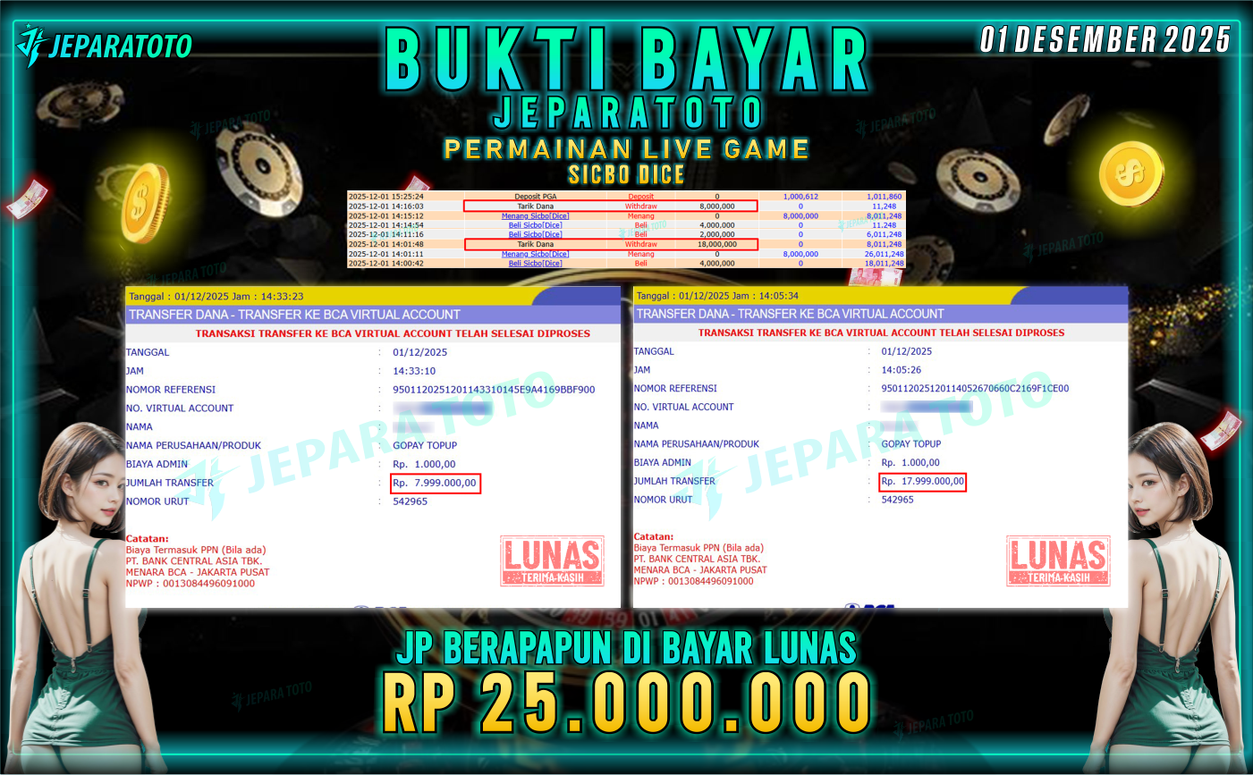 BUKTI KEMENANGAN MEMBER JEPARATOTO | SICBO DICE