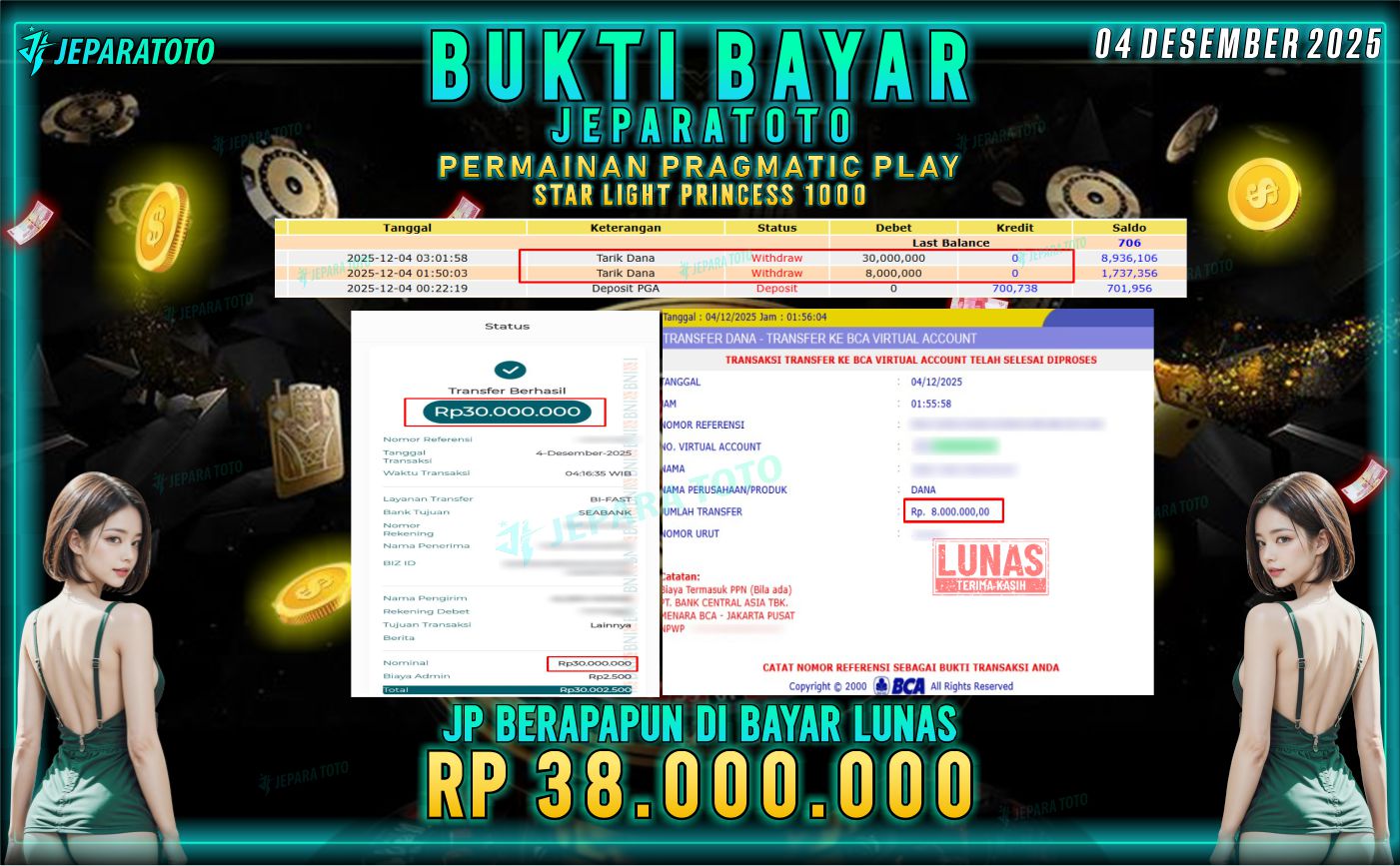BUKTI KEMENANGAN MEMBER JEPARATOTO | STAR LIGHT PRINCESS 1000