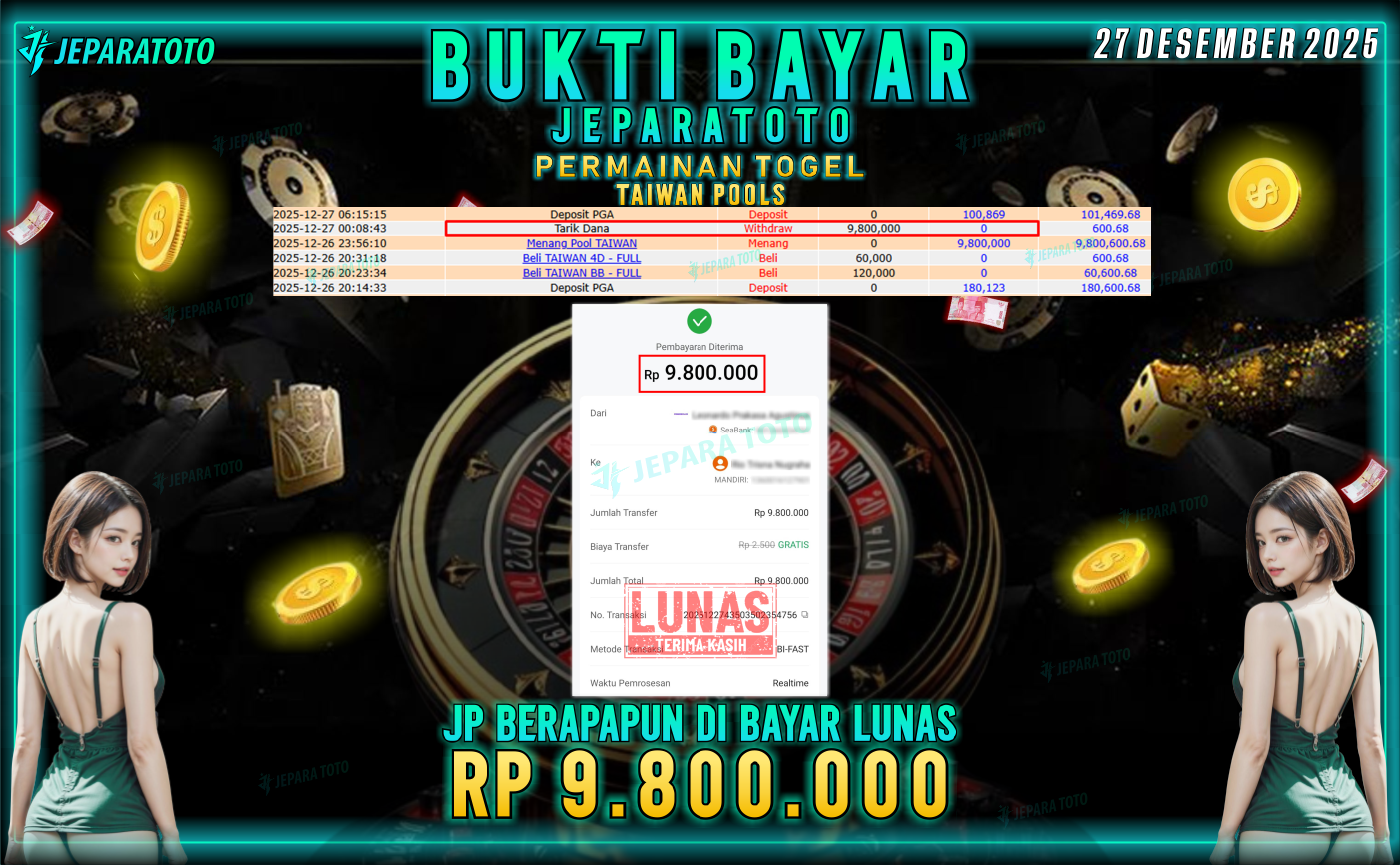 BUKTI KEMENANGAN MEMBER JEPARATOTO | TAIWAN POOLS
