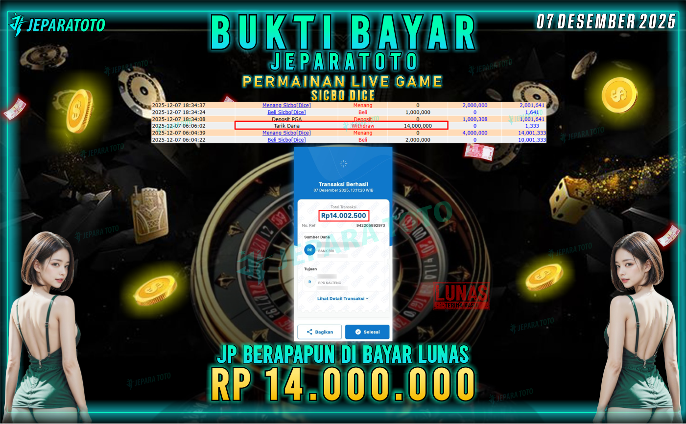 BUKTI KEMENANGAN MEMBER JEPARATOTO | SICBO DICE