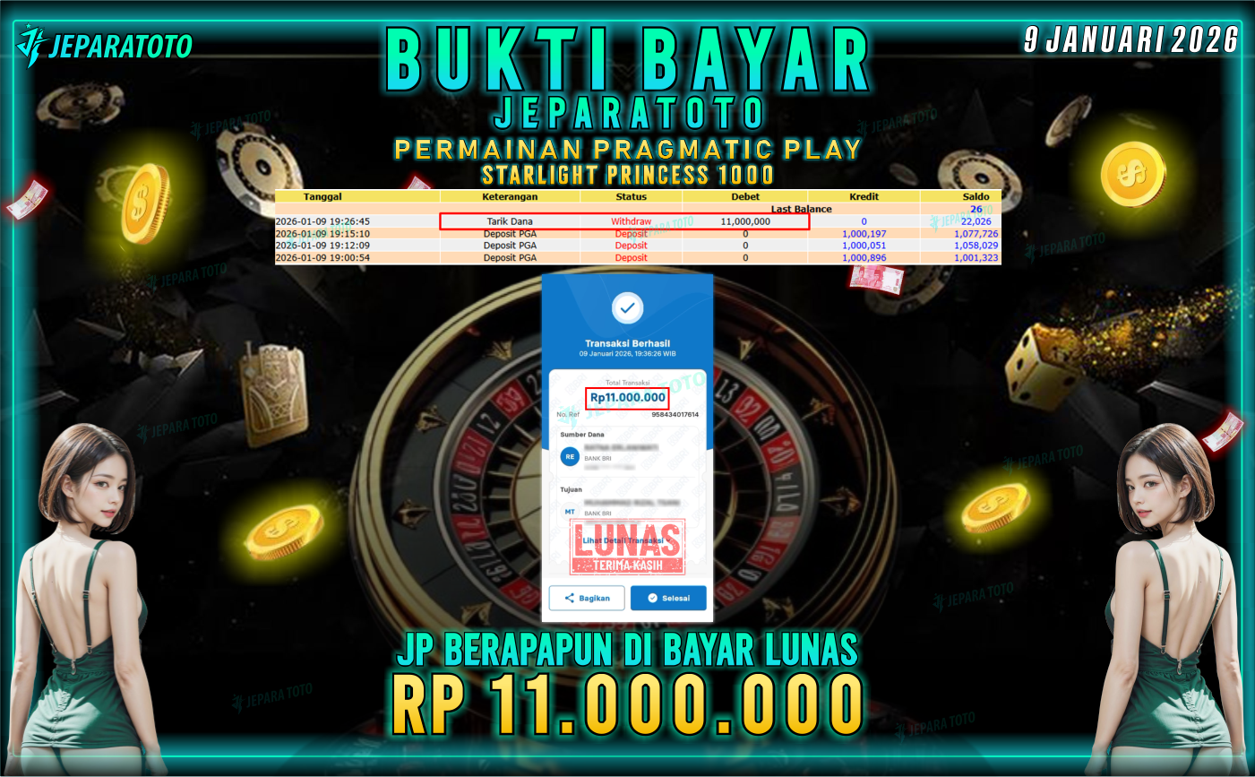 BUKTI KEMENANGAN MEMBER JEPARATOTO | STARLIGHT PRINCESS 1000