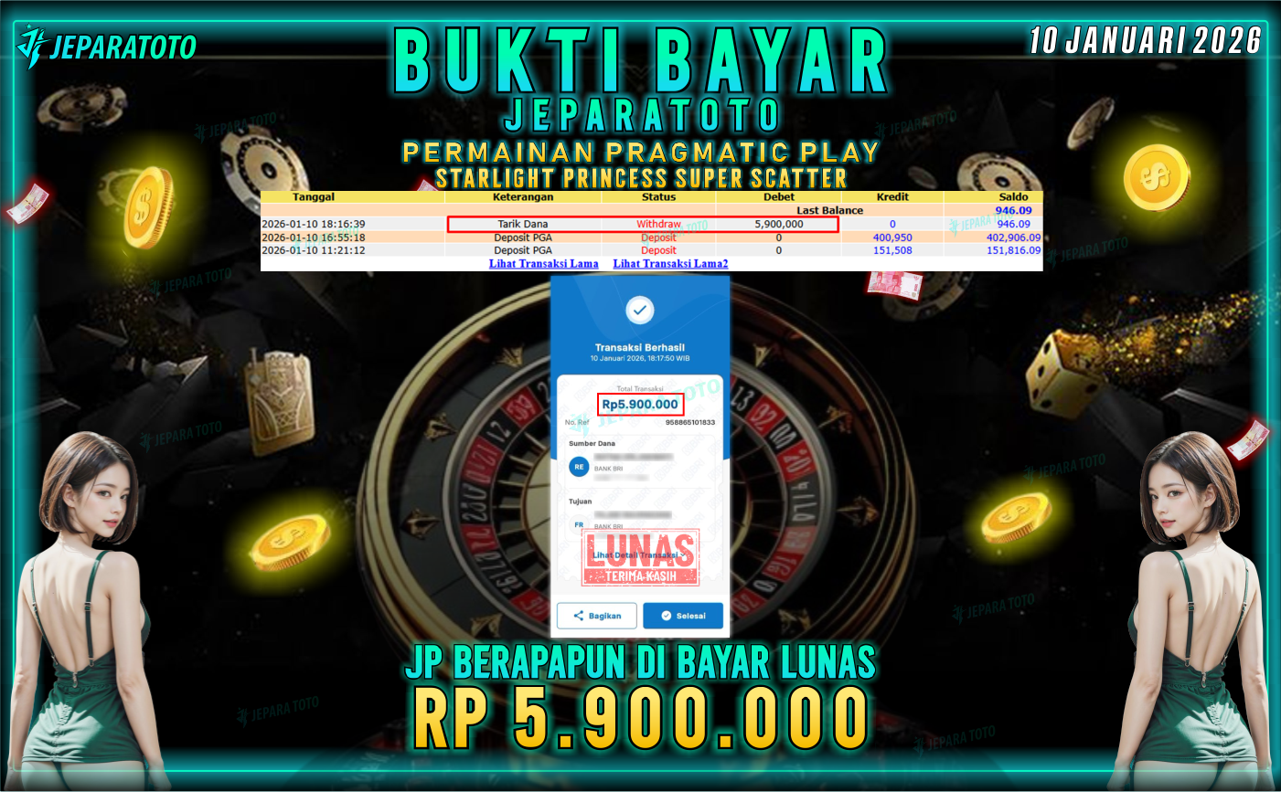 BUKTI KEMENANGAN MEMBER JEPARATOTO | STARLIGHT PRINCESS SUPER SCATTER