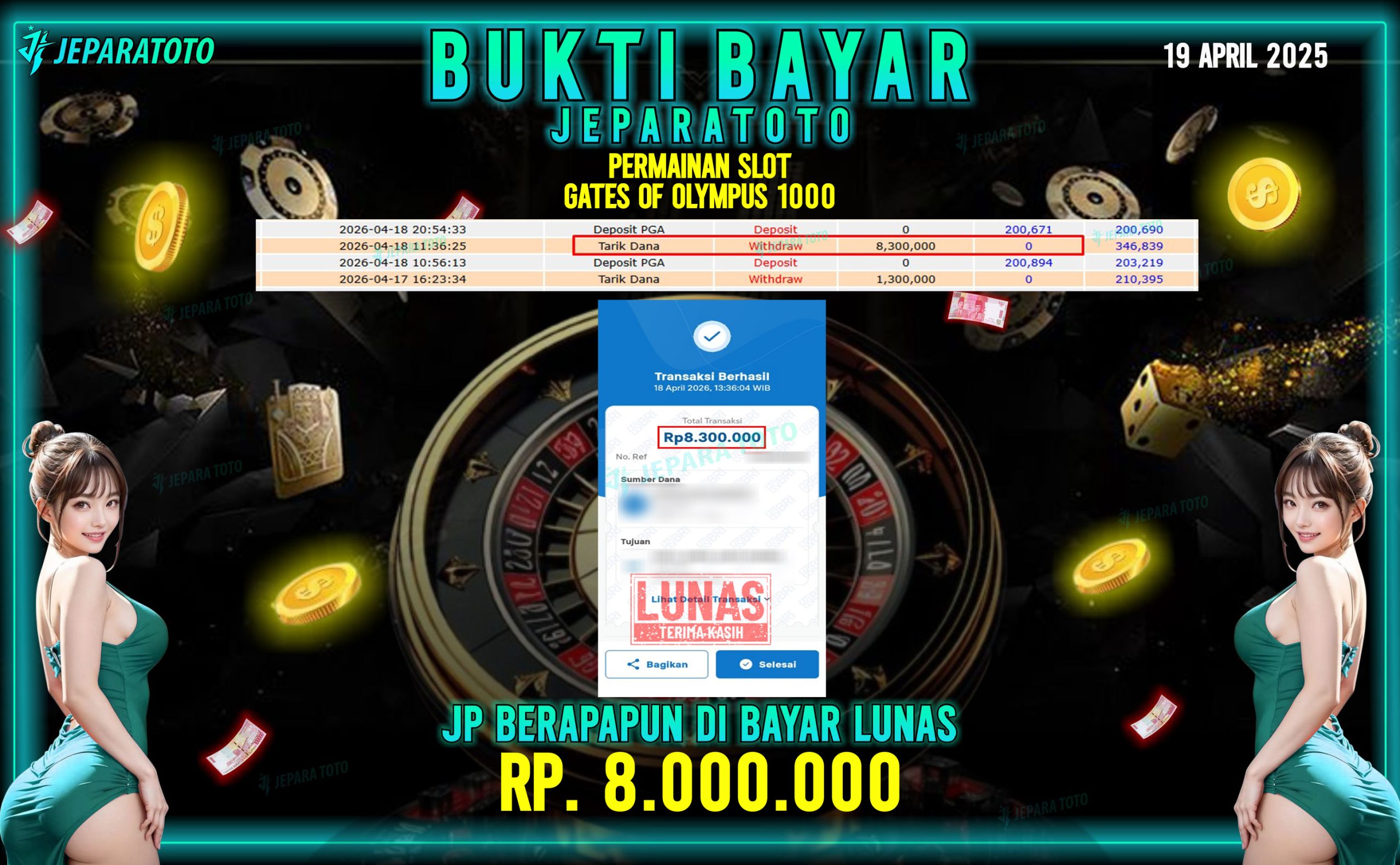 BUKTI KEMENANGAN MEMBER JEPARATOTO I GATES OF OLYMPUS 1000