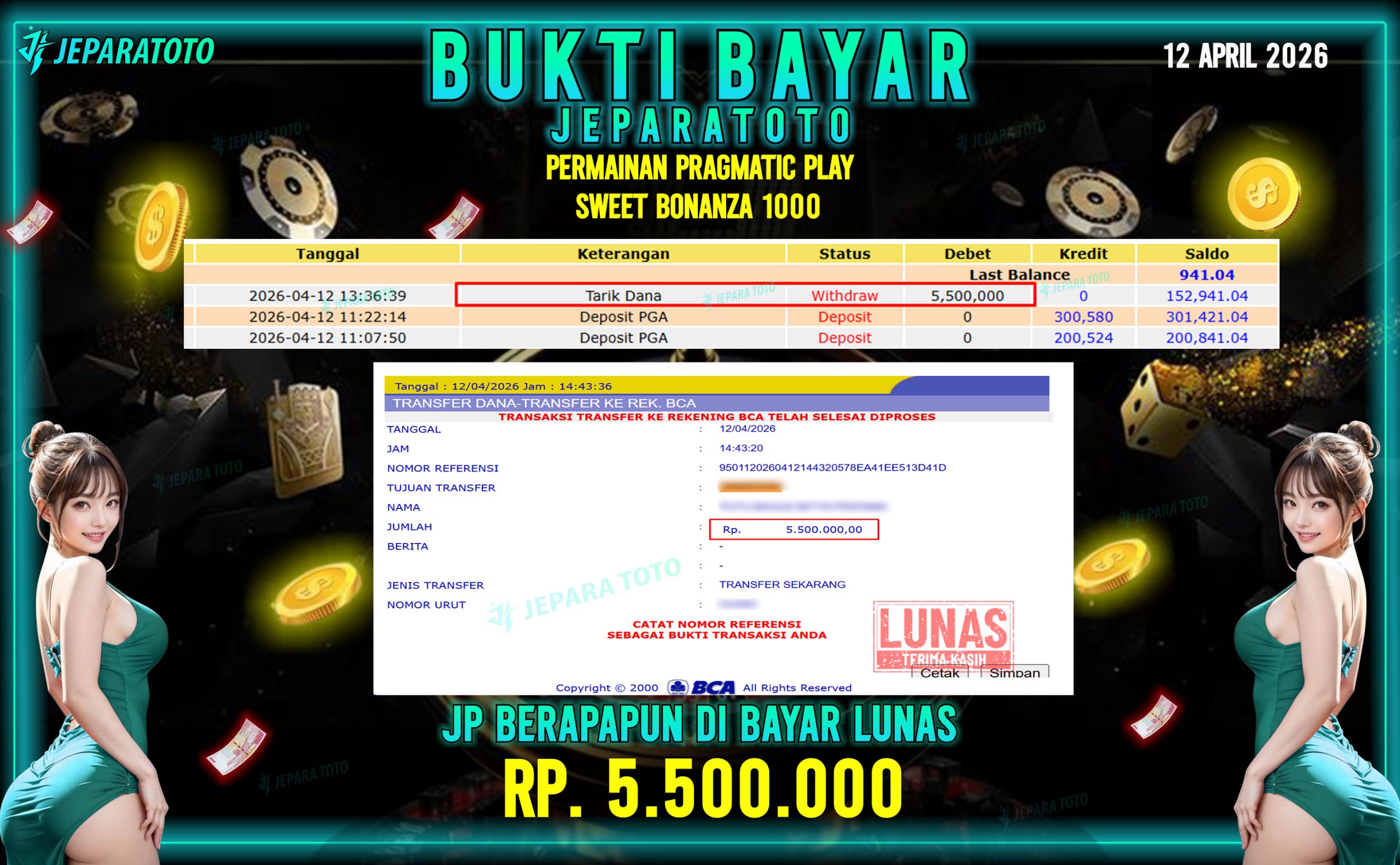 BUKTI KEMENANGAN MEMBER JEPARATOTO I SWEET BONANZA 1000