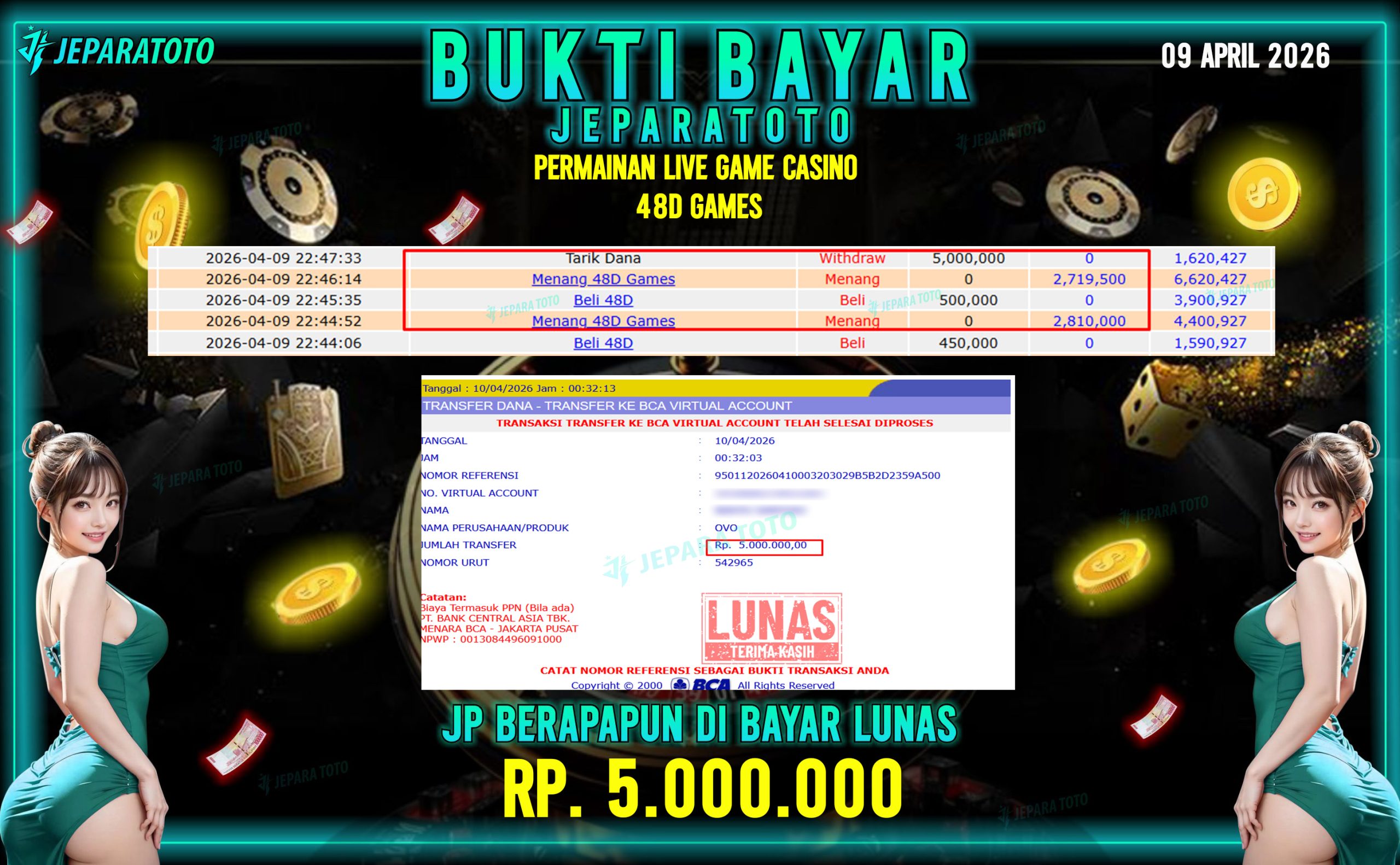BUKTI KEMENANGAN MEMBER JEPARATOTO I LIVE GAME 48D