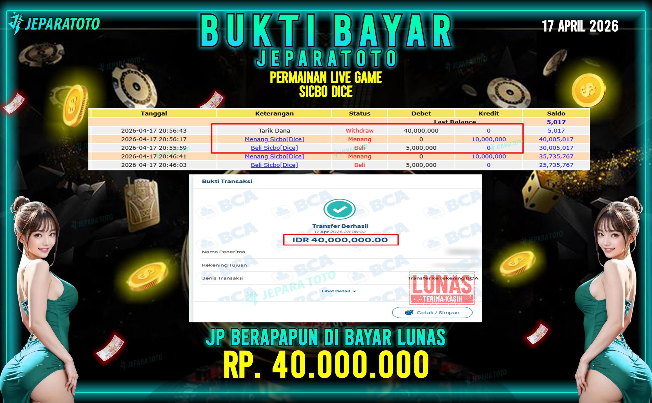 BUKTI KEMENANGAN MEMBER JEPARATOTO I SICBO DICE