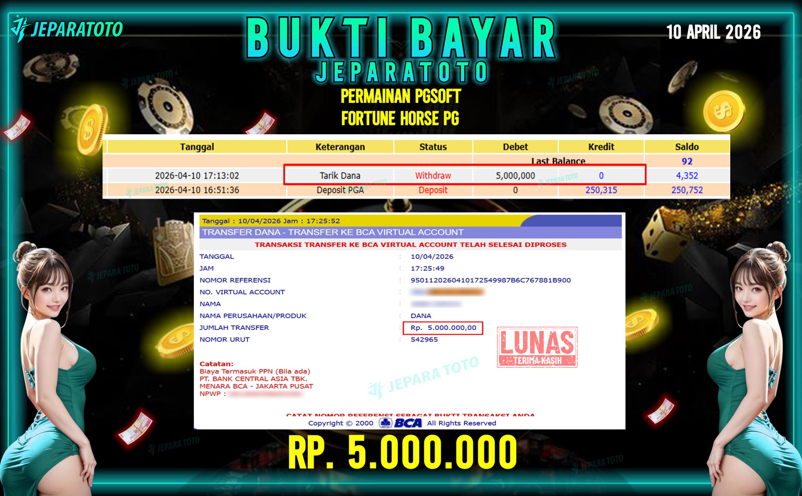 BUKTI KEMENANGAN MEMBER JEPARATOTO I FORTUNE HORSE PG