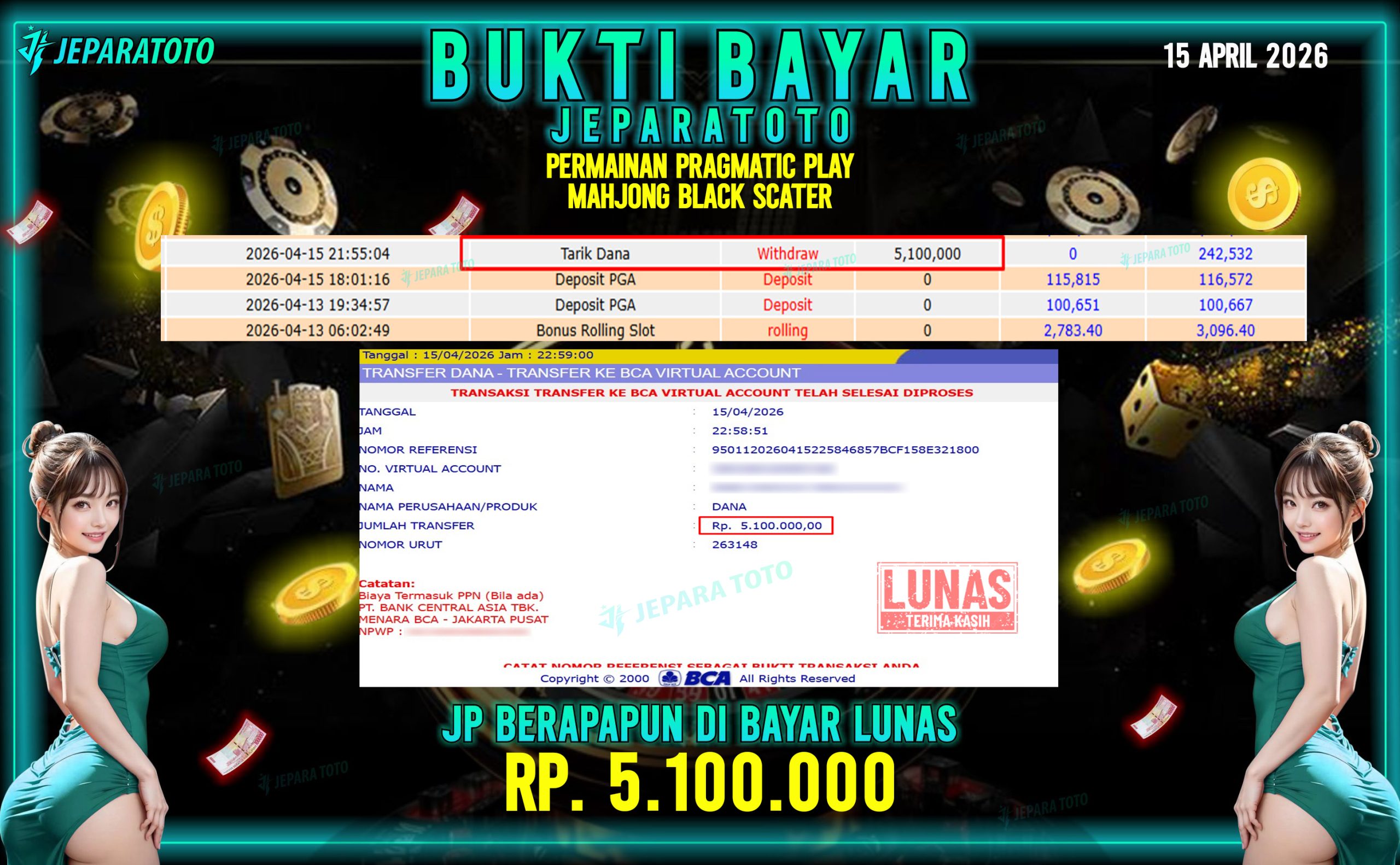 BUKTI KEMENANGAN MEMBER JEPARATOTO I MAHJONG BLACK SCATER