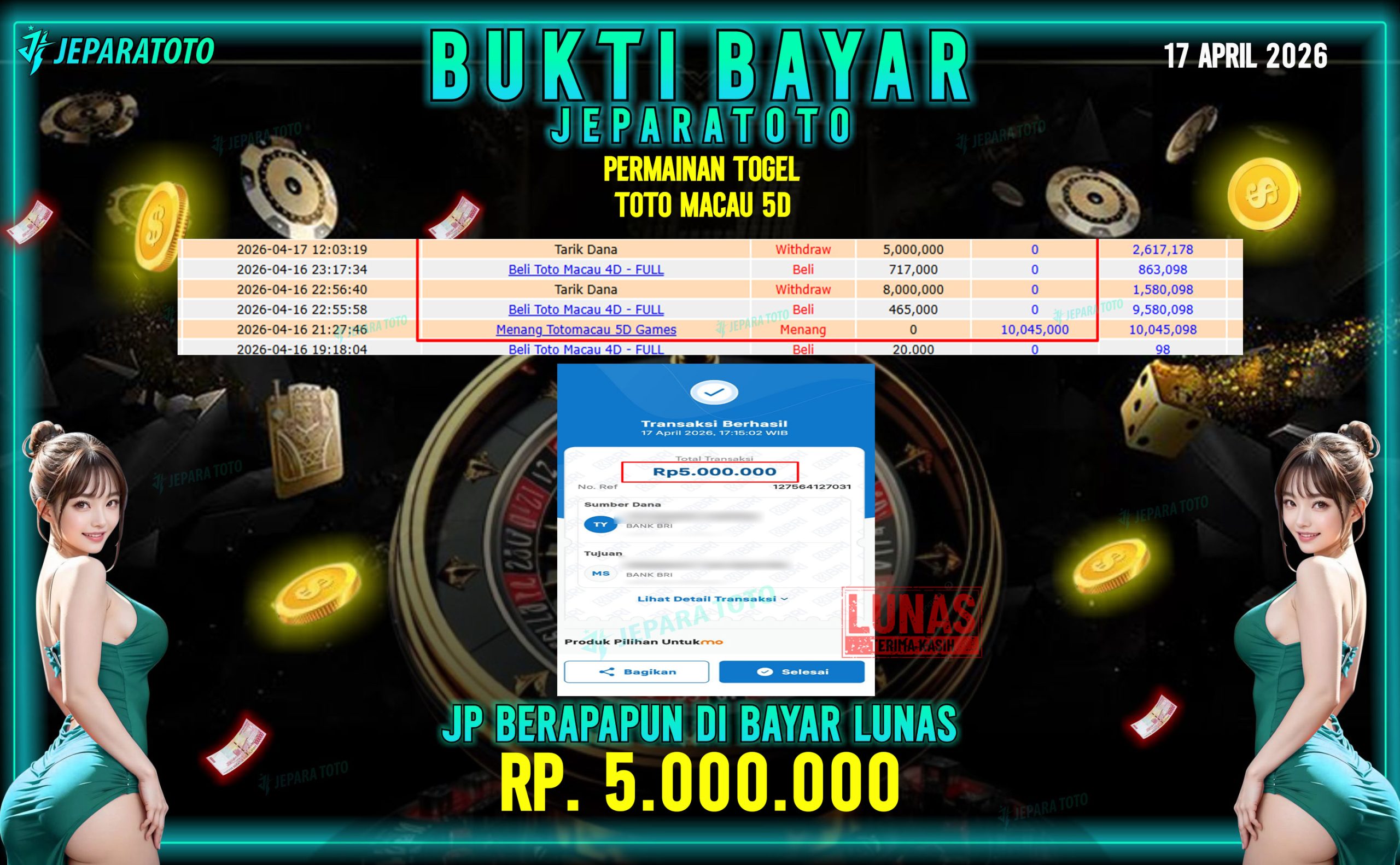BUKTI KEMENANGAN MEMBER JEPARATOTO I TOTO MACAU 5D