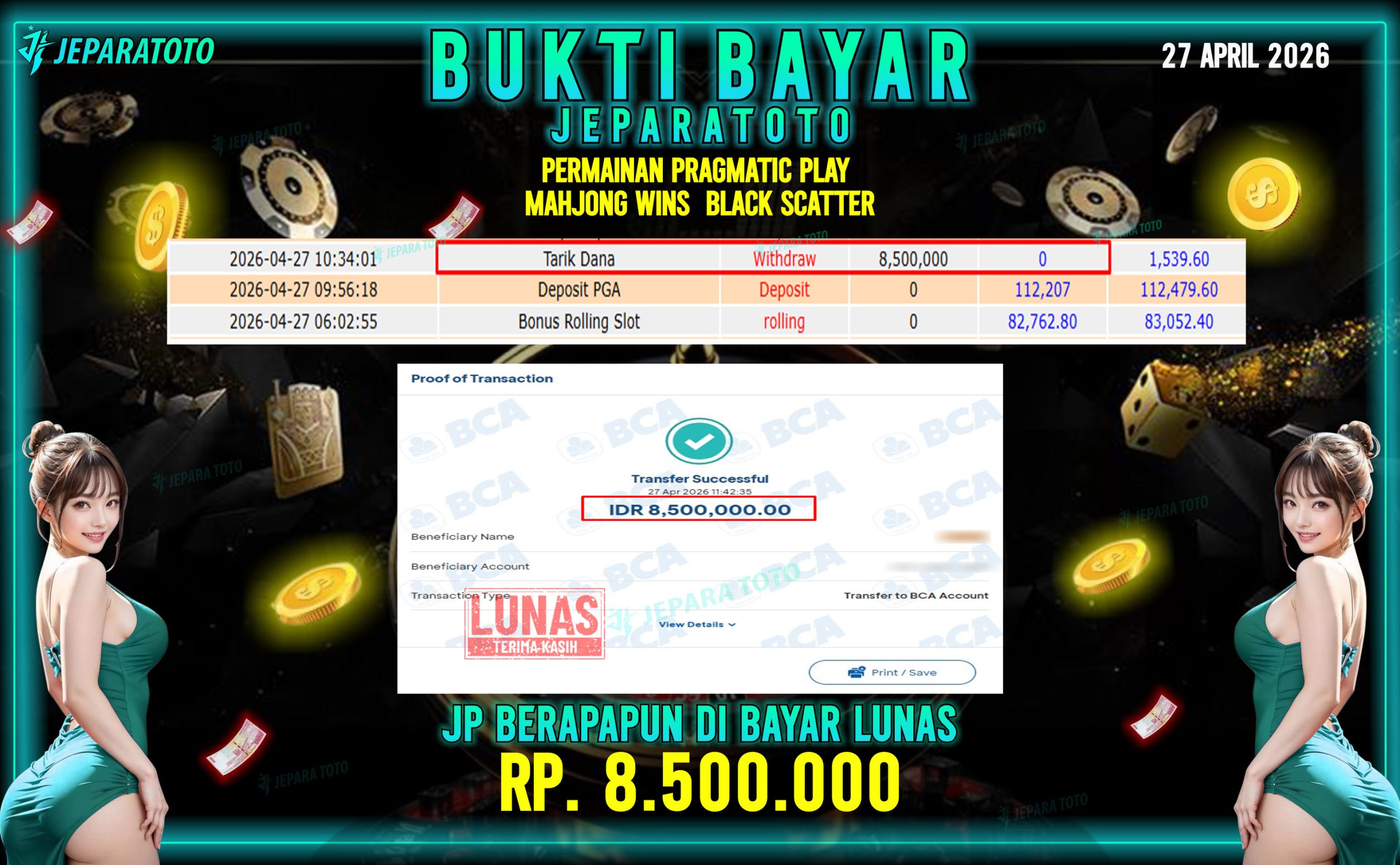 BUKTI KEMENANGAN MEMBER JEPARATOTO I MAHJONG WINS BLACK SCATTER