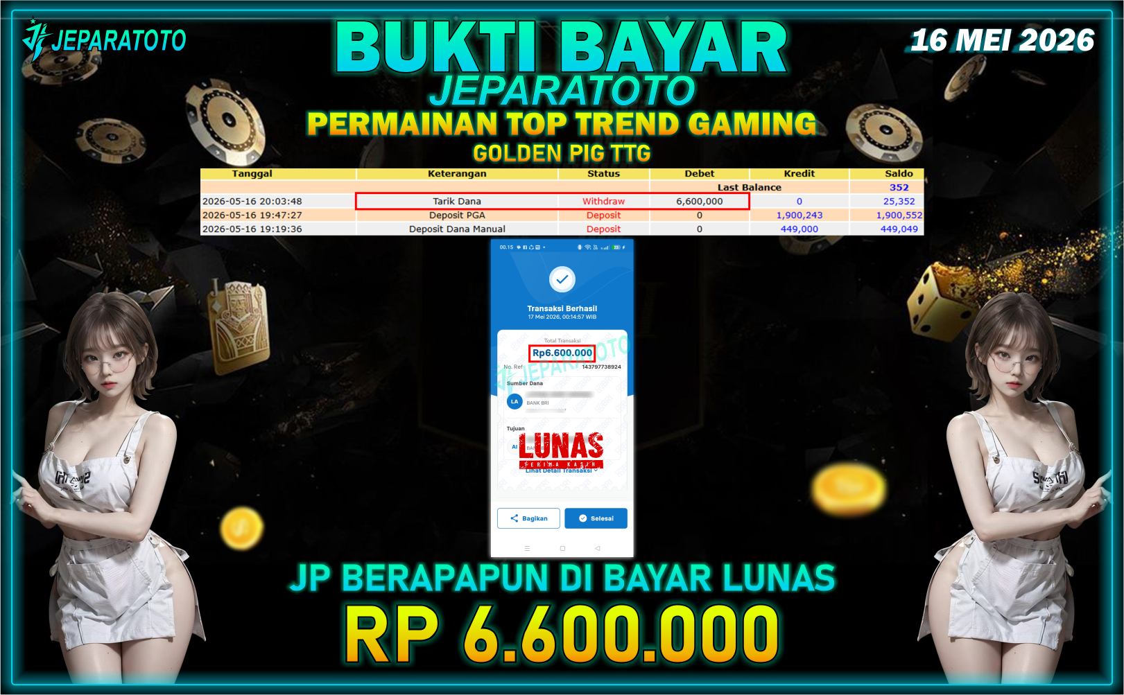 BUKTI KEMENANGAN MEMBER JEPARATOTO I GOLDEN PIG TTG