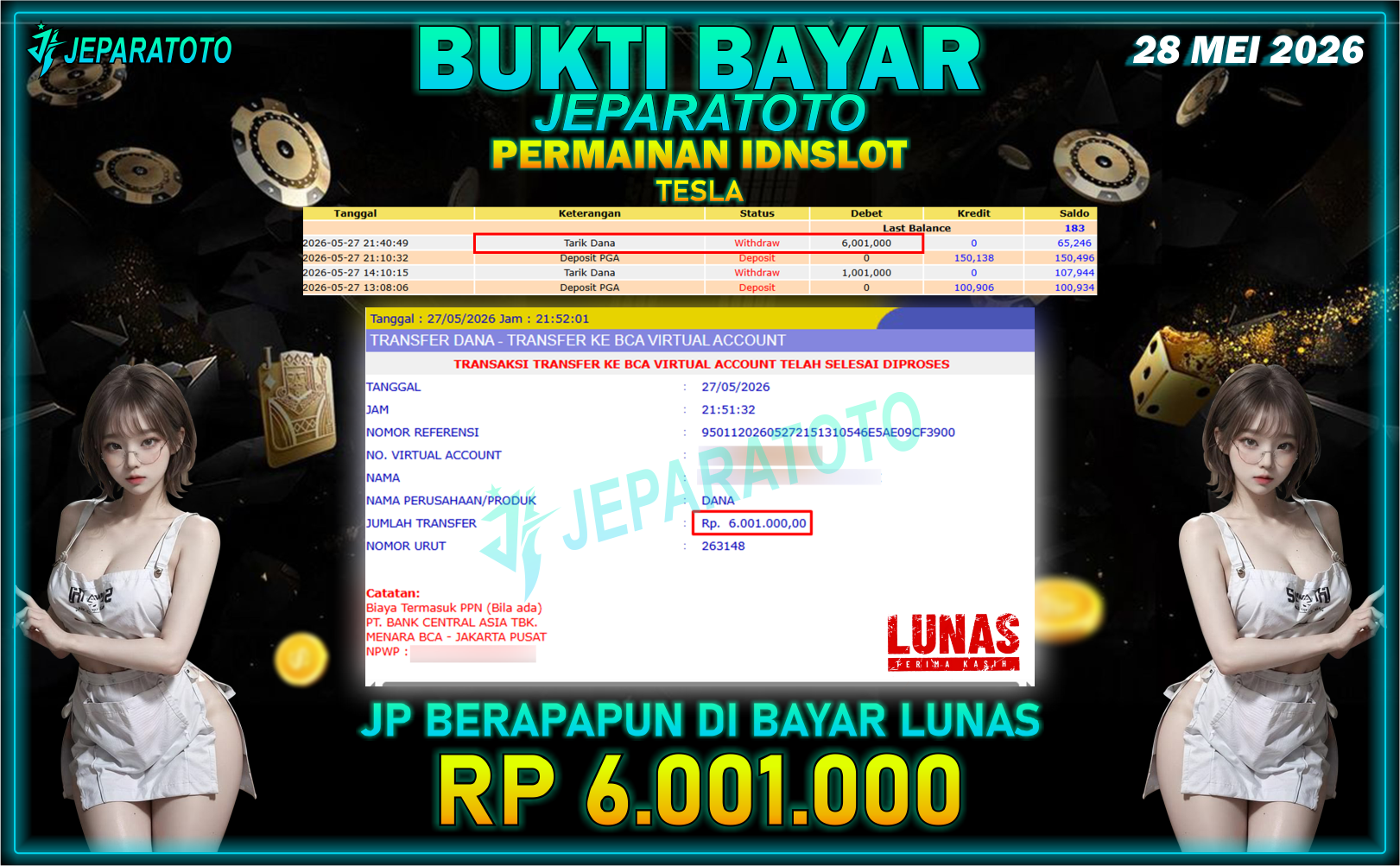 BUKTI KEMENANGAN MEMBER JEPARATOTO I TESLA