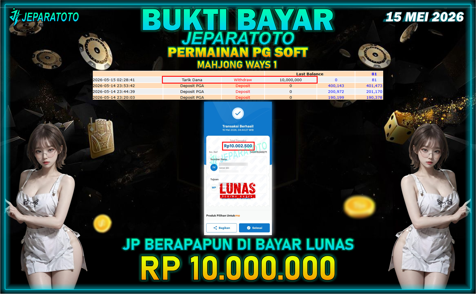 BUKTI KEMENANGAN MEMBER JEPARATOTO I MAHJONG WAYS 1