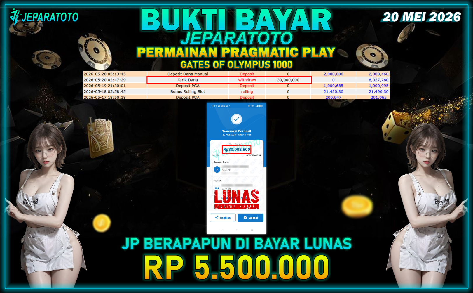 BUKTI KEMENANGAN MEMBER JEPARATOTO I GATES OF OLYMPUS 1000