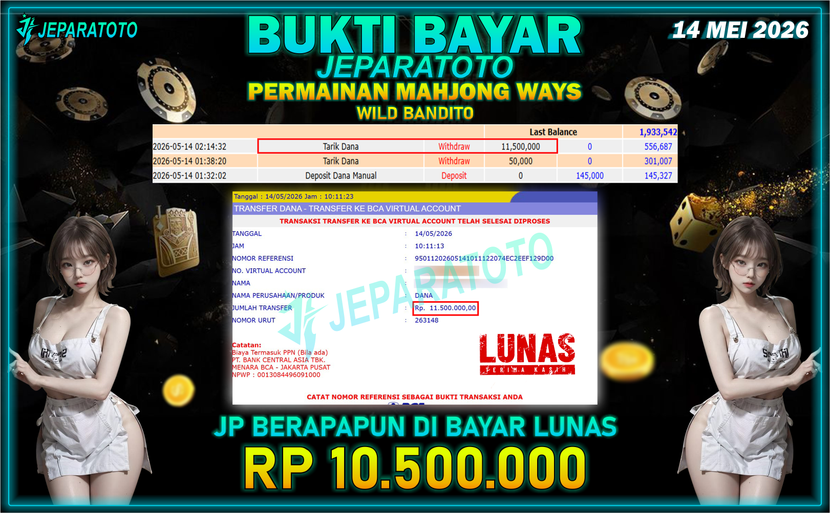 BUKTI KEMENANGAN MEMBER JEPARATOTO I WILD BANDITO