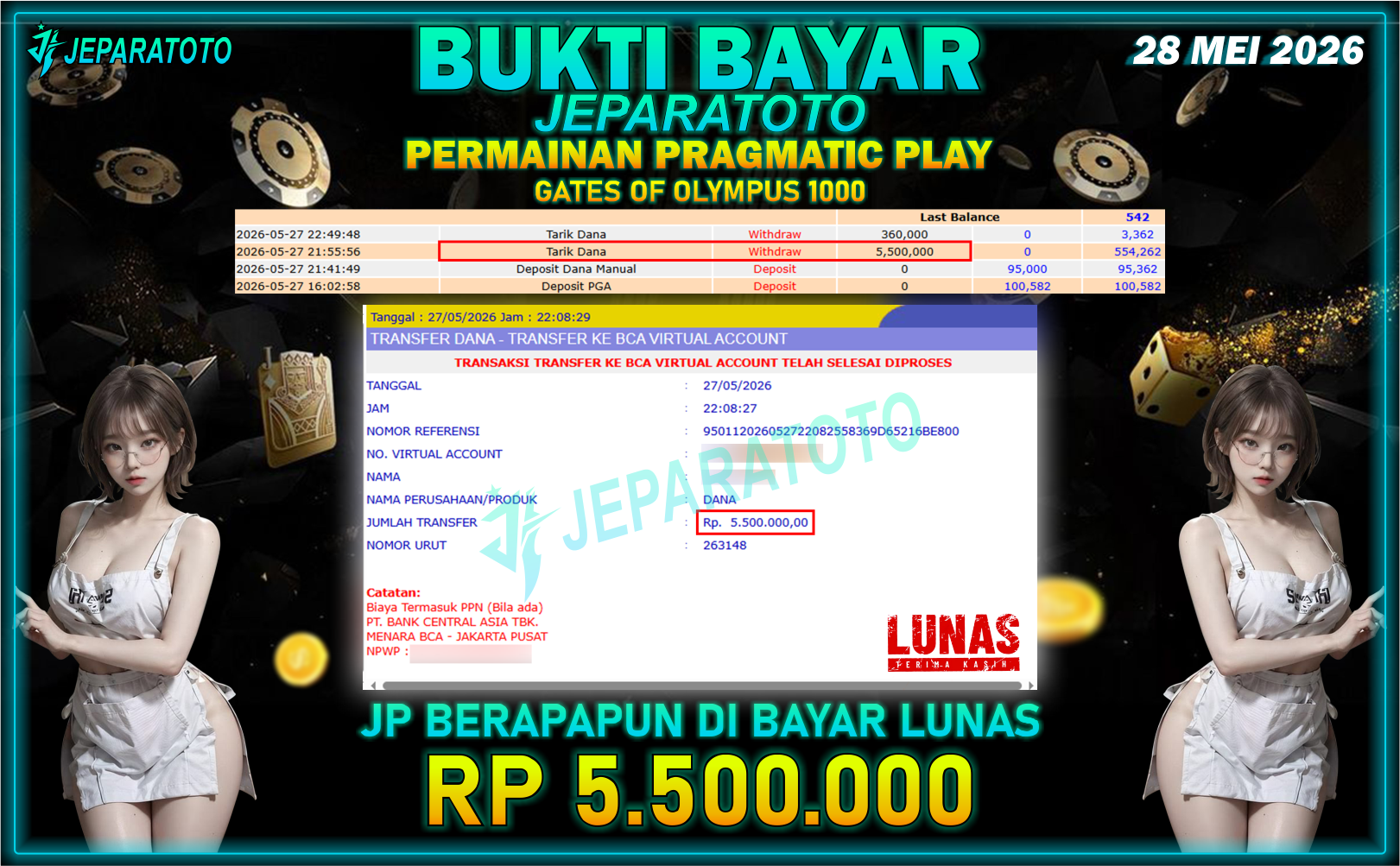 BUKTI KEMENANGAN MEMBER JEPARATOTO I GATES OF OLYMPUS 1000