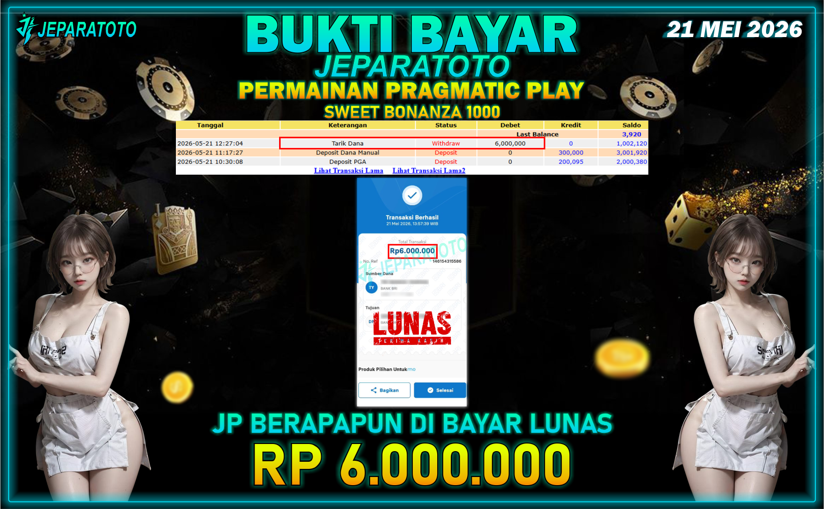 BUKTI KEMENANGAN MEMBER JEPARATOTO I SWEET BONANZA 1000