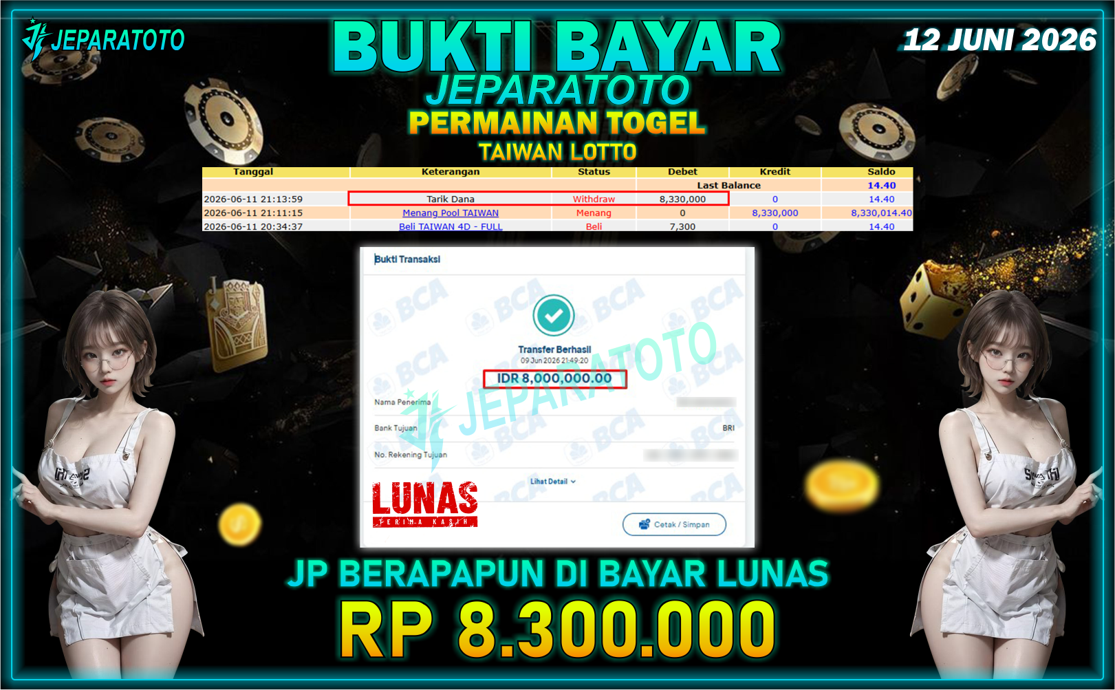 BUKTI KEMENANGAN MEMBER JEPARATOTO I TAIWAN LOTTO