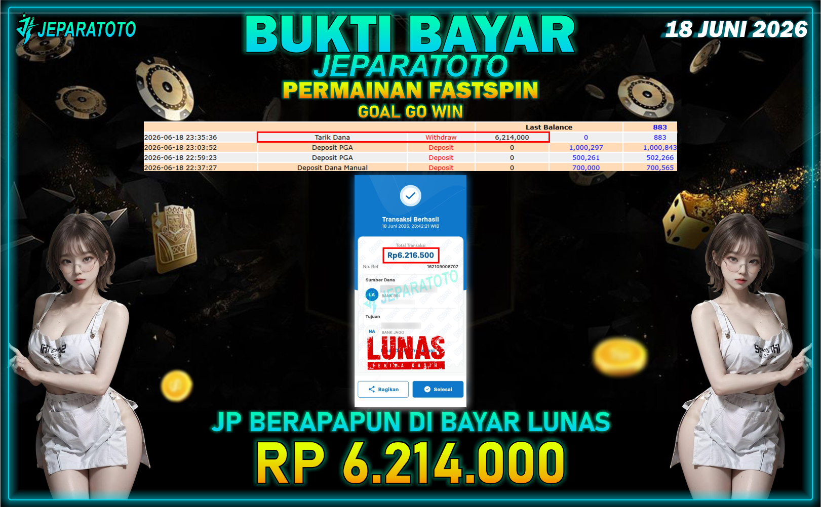 BUKTI KEMENANGAN MEMBER JEPARATOTO I GOAL GO WIN