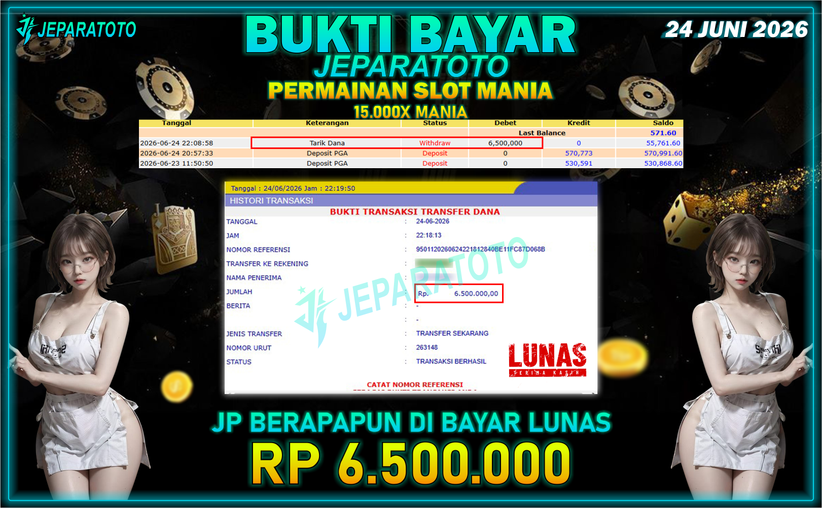 BUKTI KEMENANGAN MEMBER JEPARATOTO I 15.000X MANIA