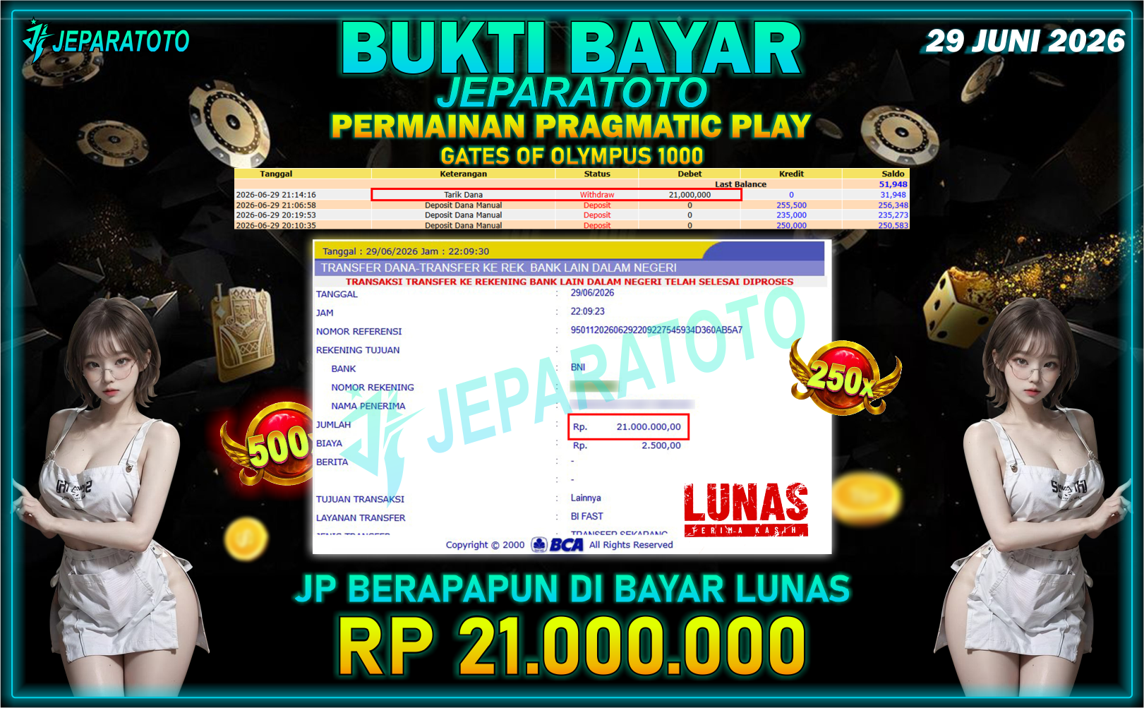 BUKTI KEMENANGAN MEMBER JEPARATOTO I GATES OF OLYMPUS 1000