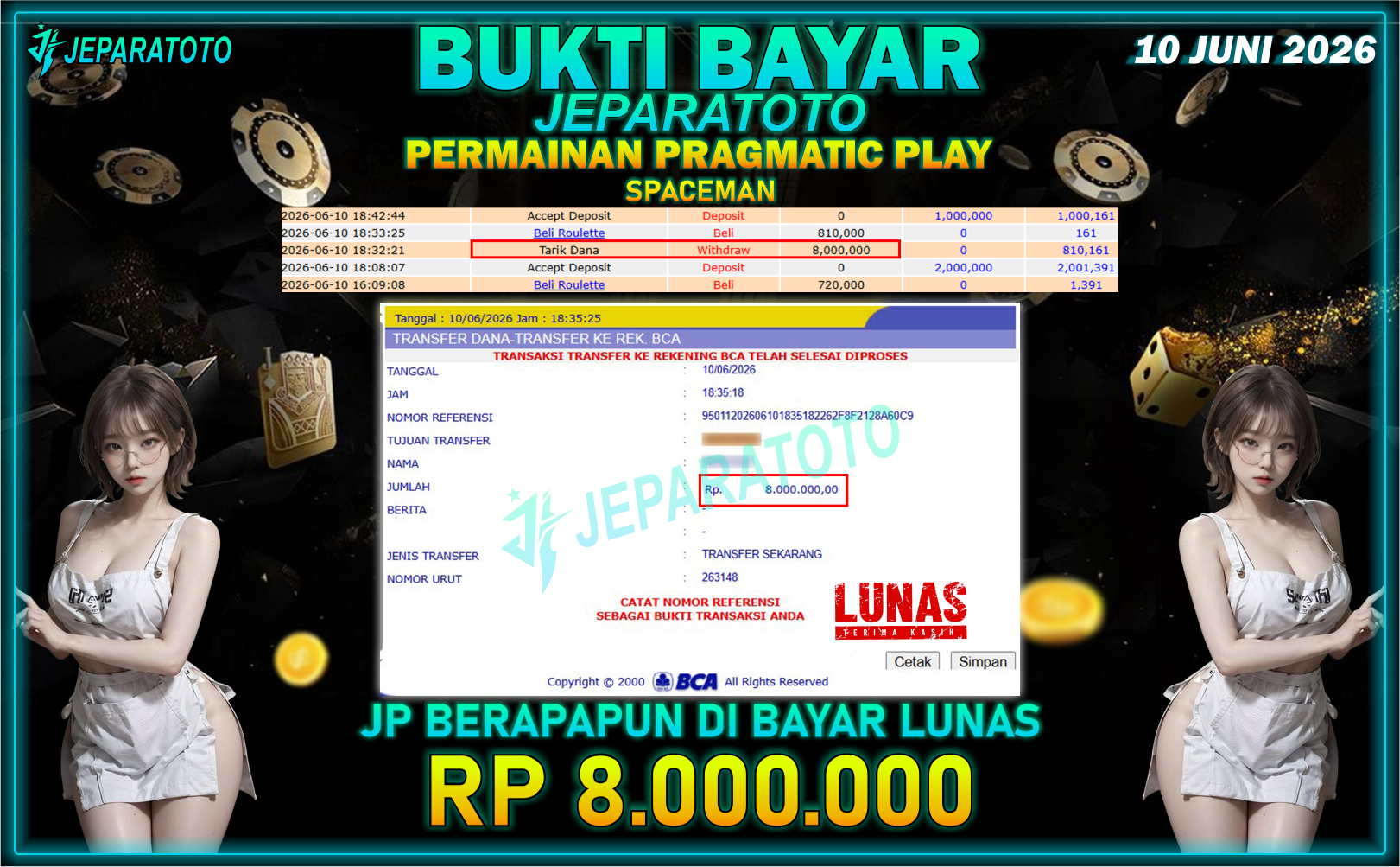BUKTI KEMENANGAN MEMBER JEPARATOTO I SPACEMAN