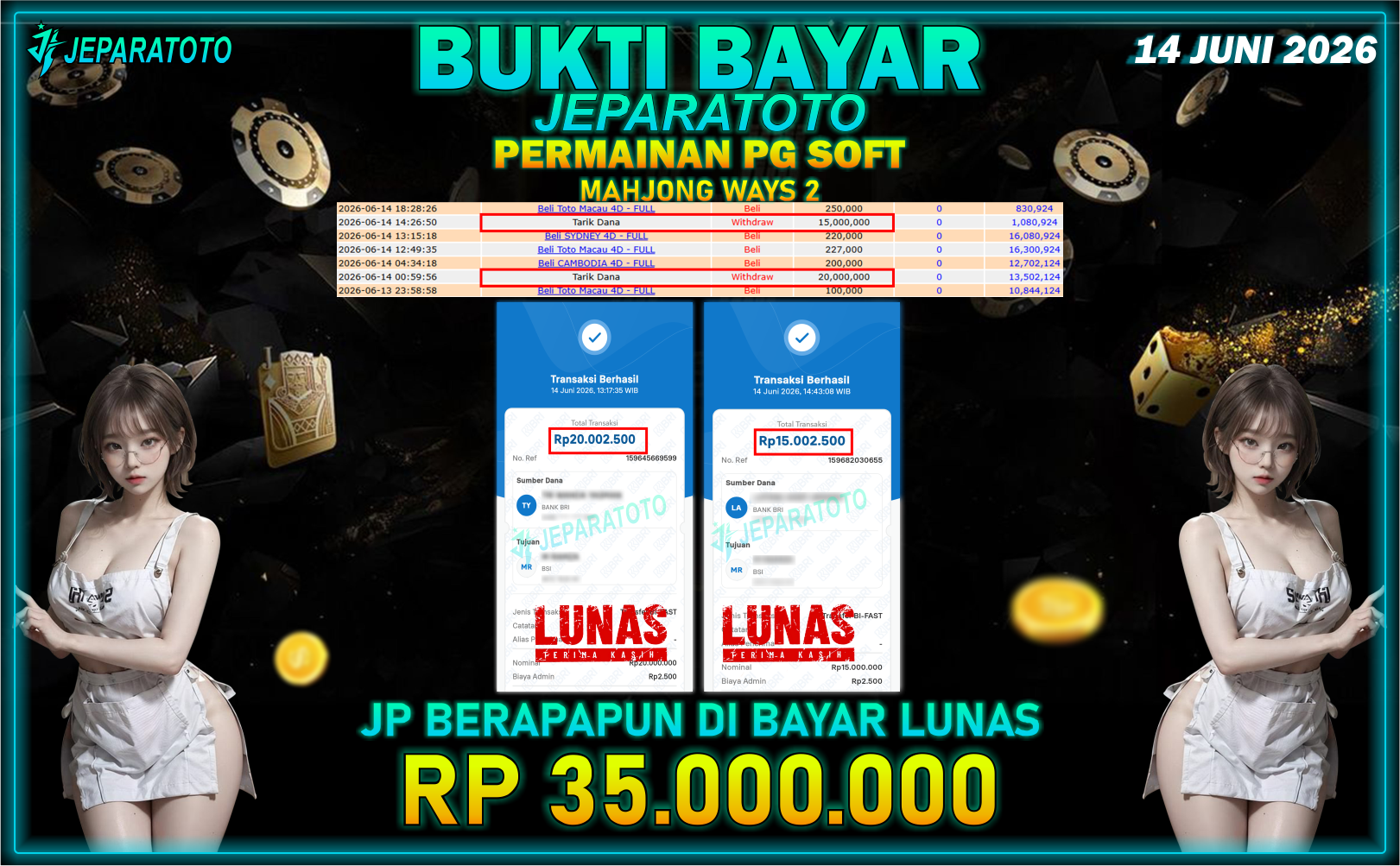 BUKTI KEMENANGAN MEMBER JEPARATOTO I MAHJONG WAYS 2