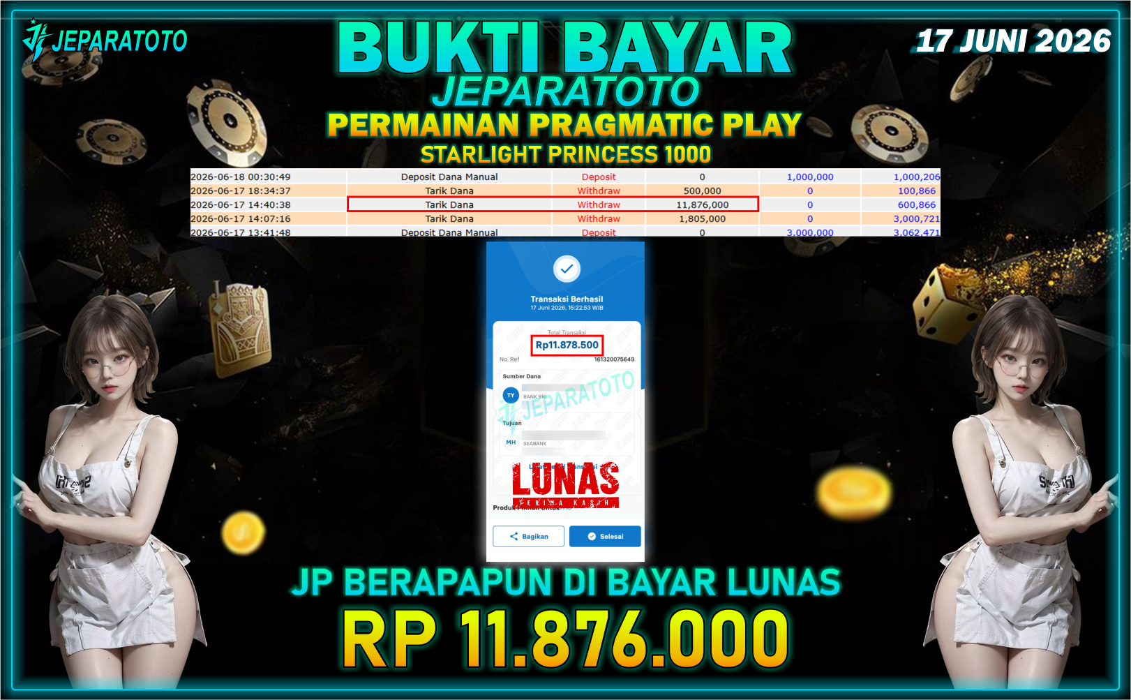BUKTI KEMENANGAN MEMBER JEPARATOTO I STARLIGHT PRINCESS 1000