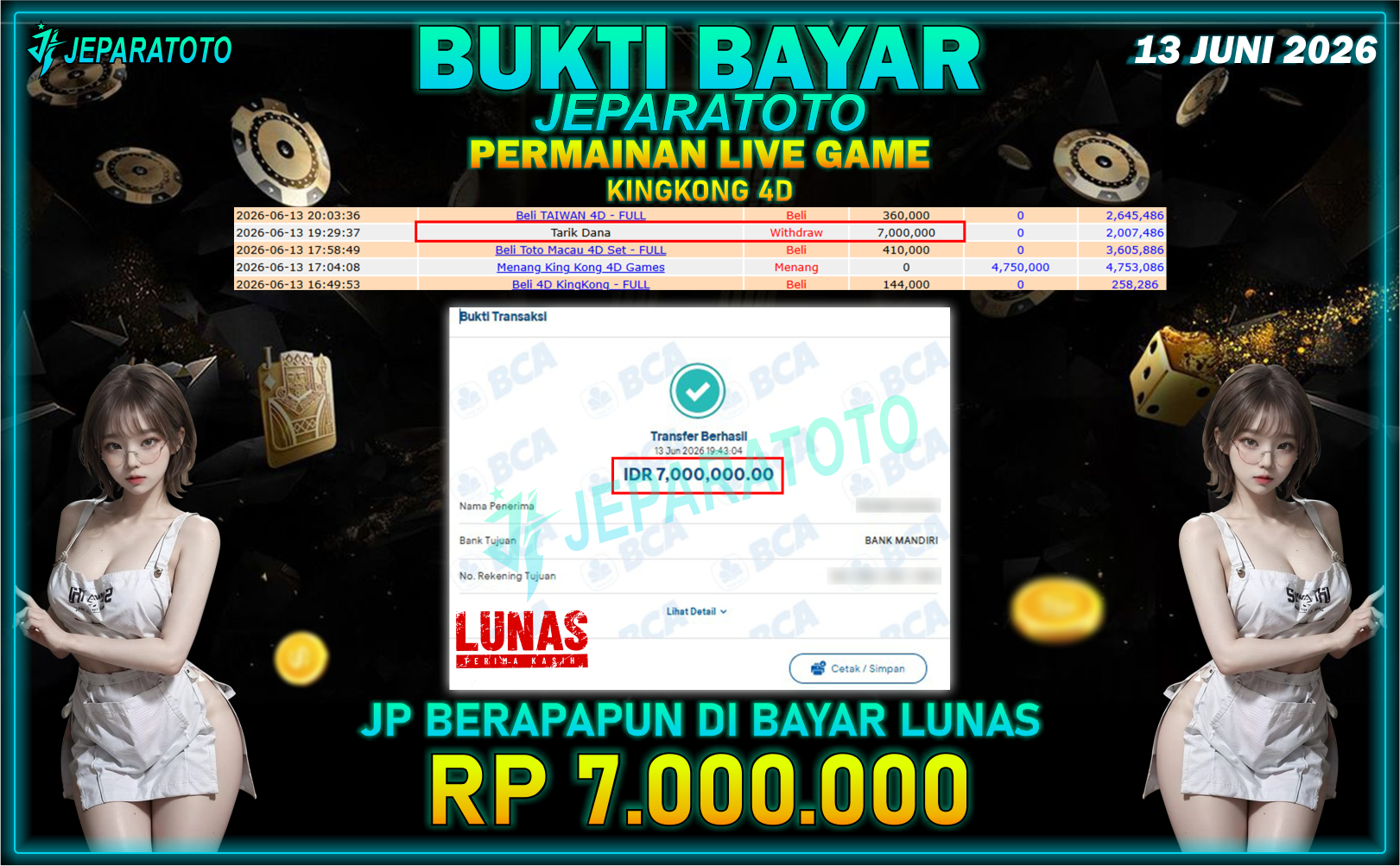BUKTI KEMENANGAN MEMBER JEPARATOTO I KING KONG 4D