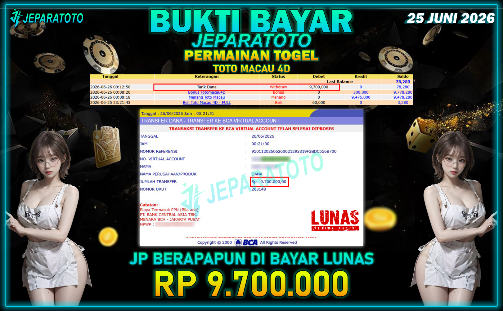 BUKTI KEMENANGAN MEMBER JEPARATOTO I TOTO MACAU 4D