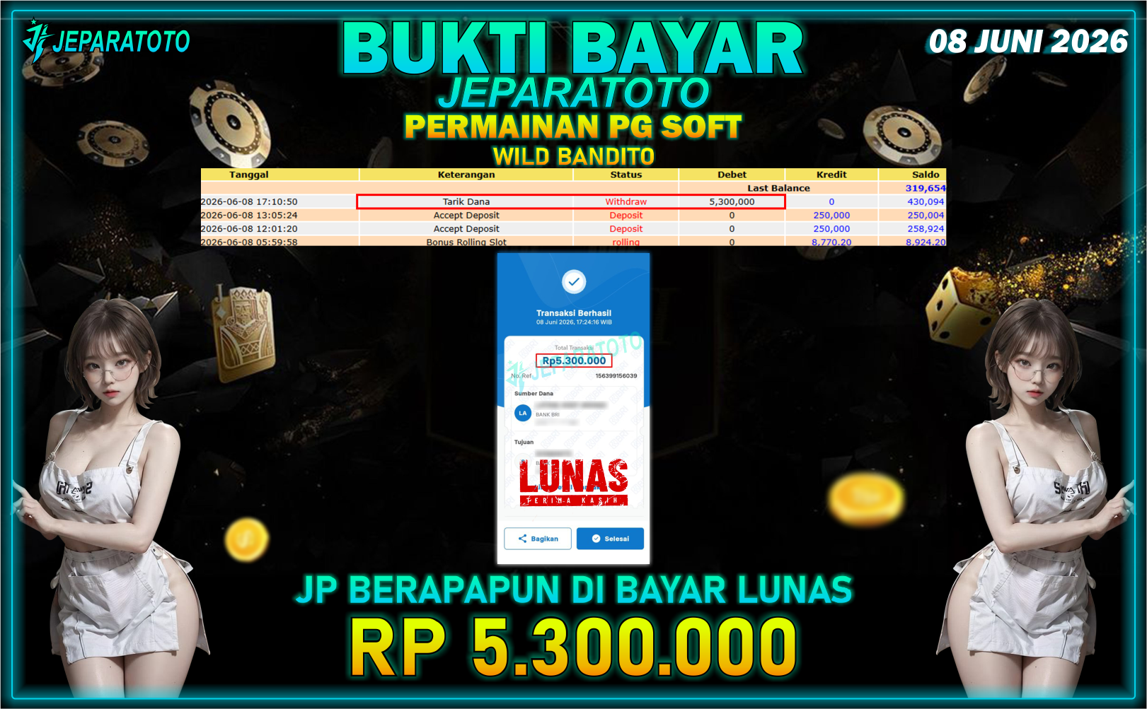 BUKTI KEMENANGAN MEMBER JEPARATOTO I WILD BANDITO