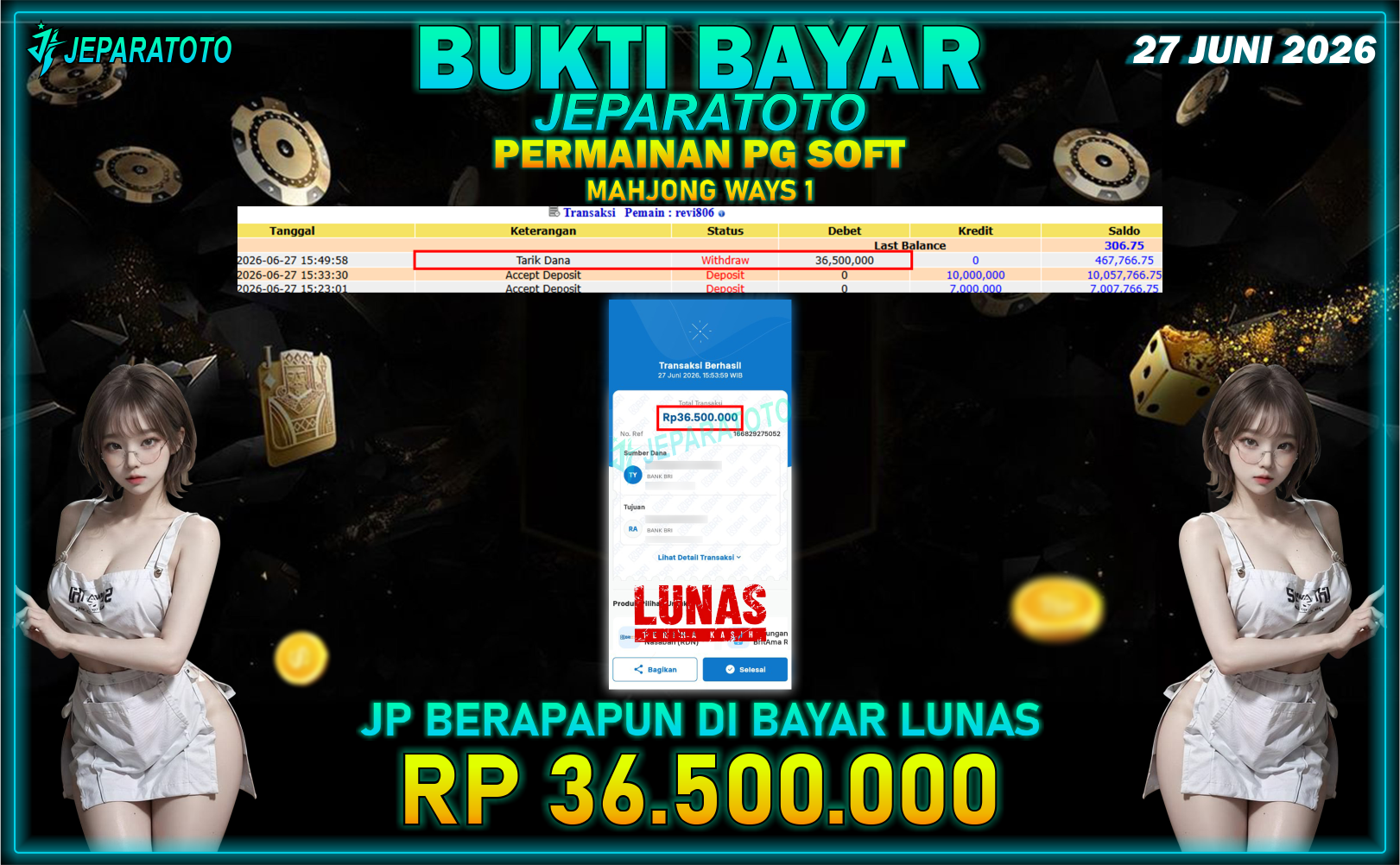 BUKTI KEMENANGAN MEMBER JEPARATOTO I MAHJONG WAYS 1